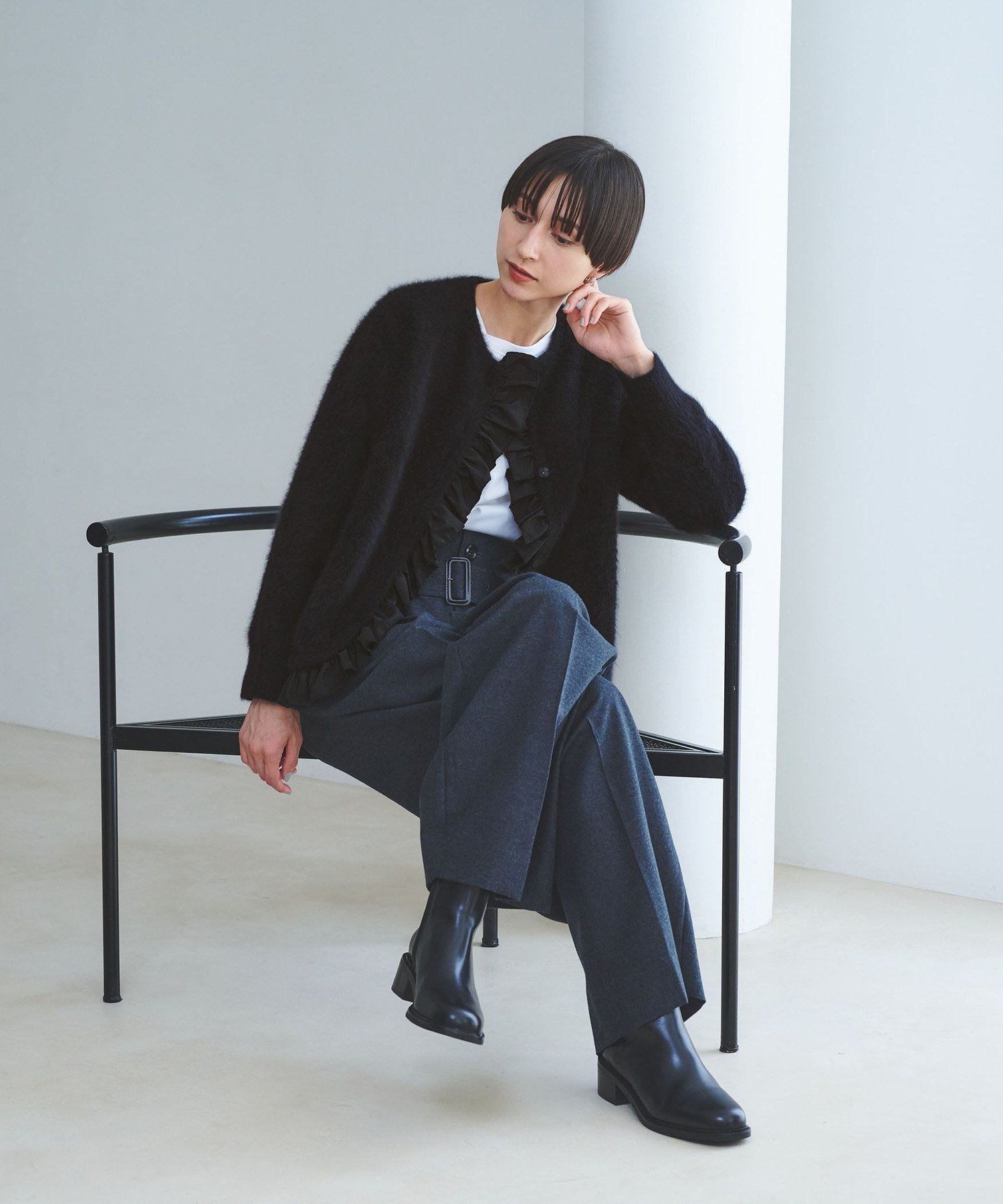 UNITED ARROWS｜フォックスカシミヤ フリルコンビ カーディガン