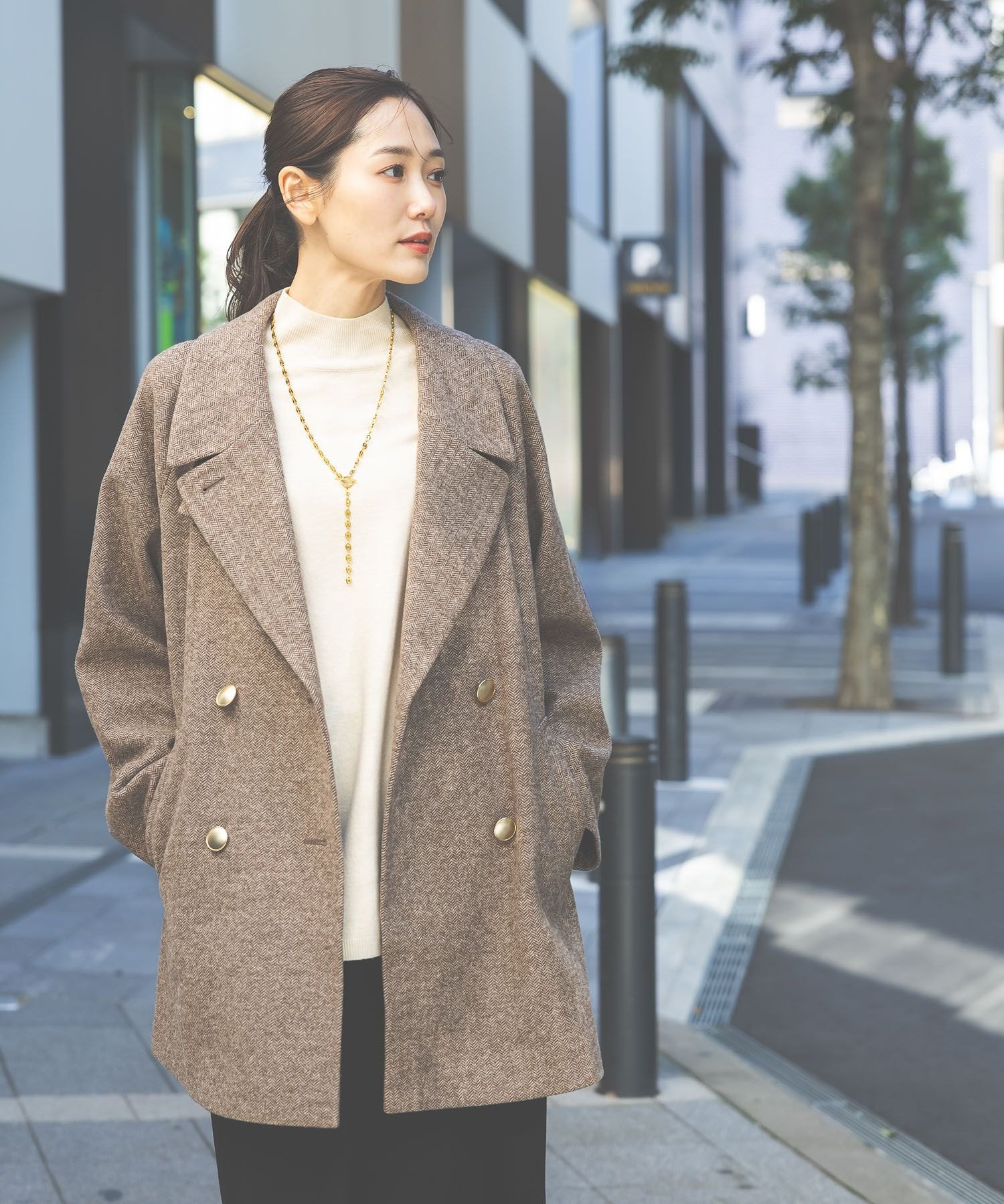 GLOBAL WORK｜軽やかストレッチ襟2WAYミドルコート/499658 | Rakuten