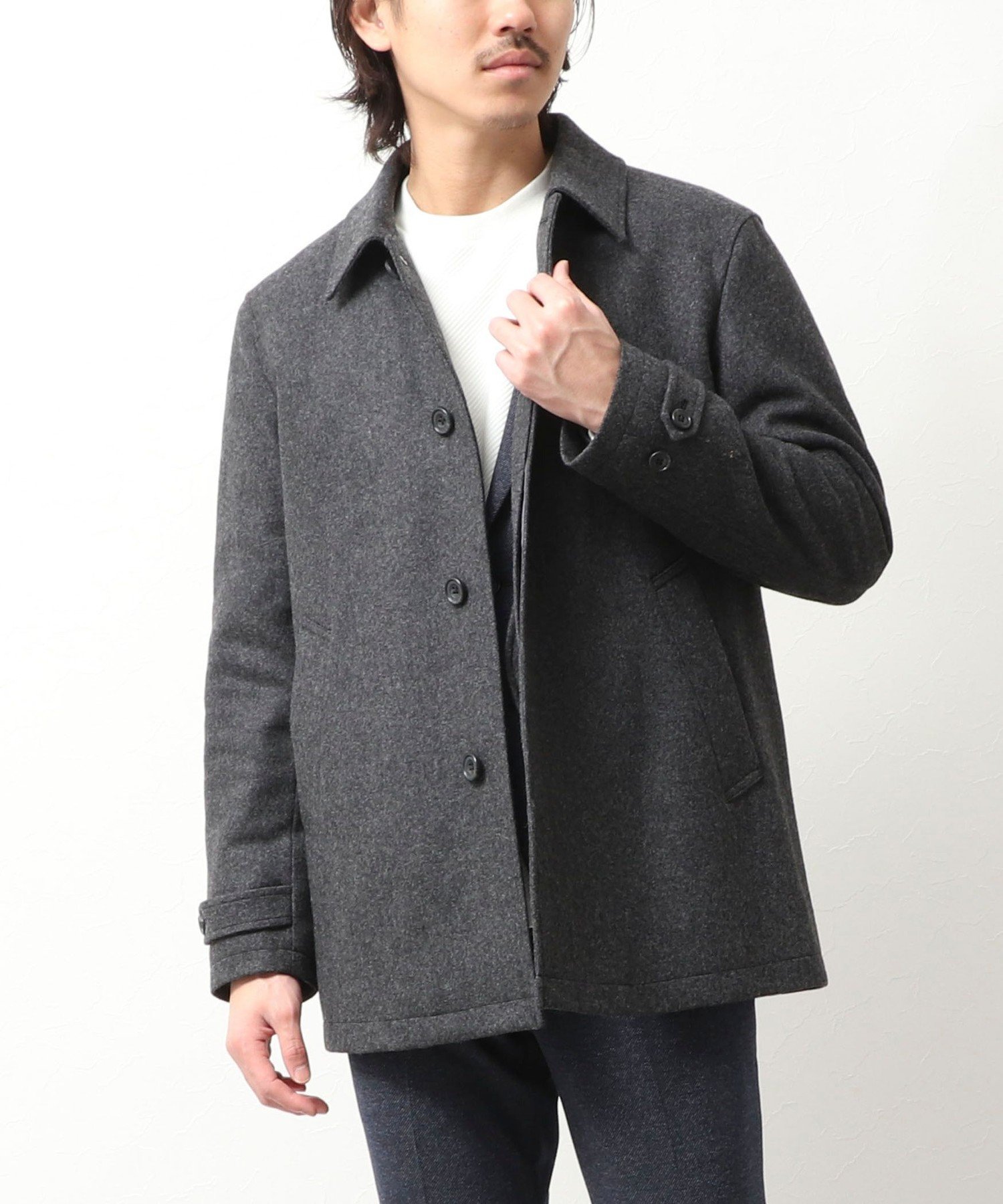 NOLLEY'S｜≪ビジカジ対応≫カシミヤ混 ステンカラーハーフコート