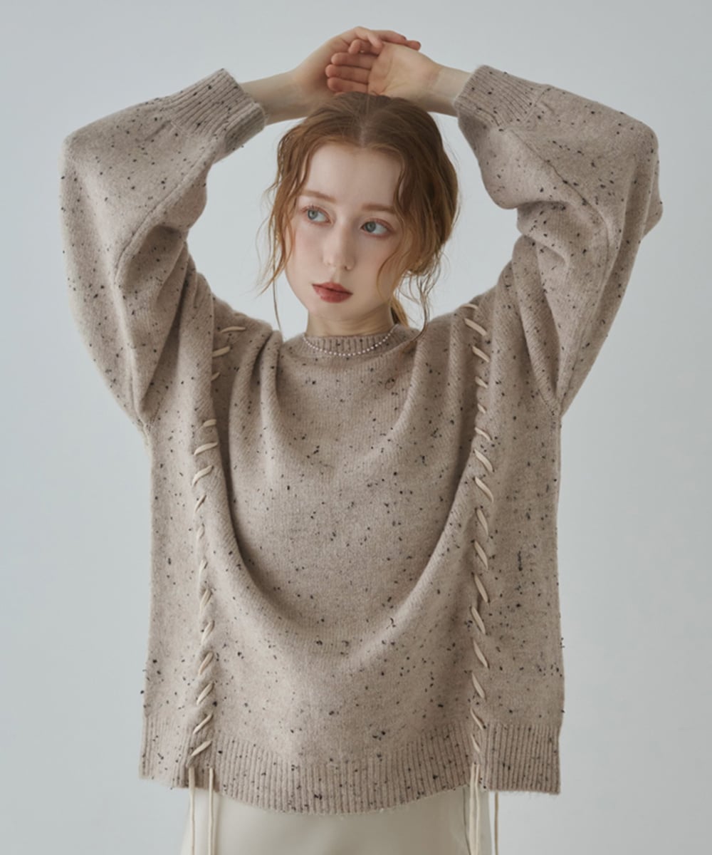 Bab / Bou Jeloud｜チョコチップ編み上げニットトップス | Rakuten