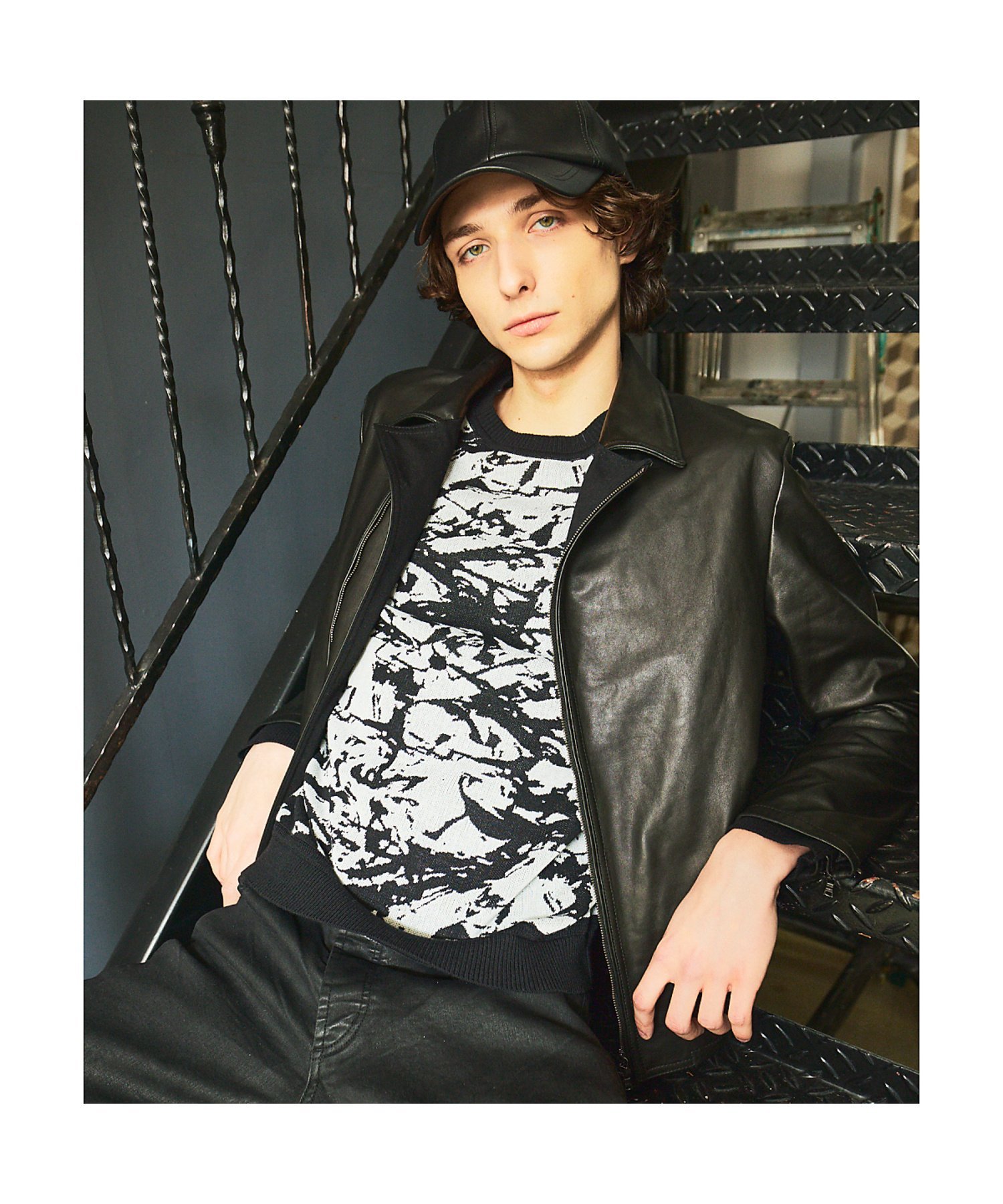 5351POUR LES HOMMES｜【レザー*デニム】セミダブル ライダース