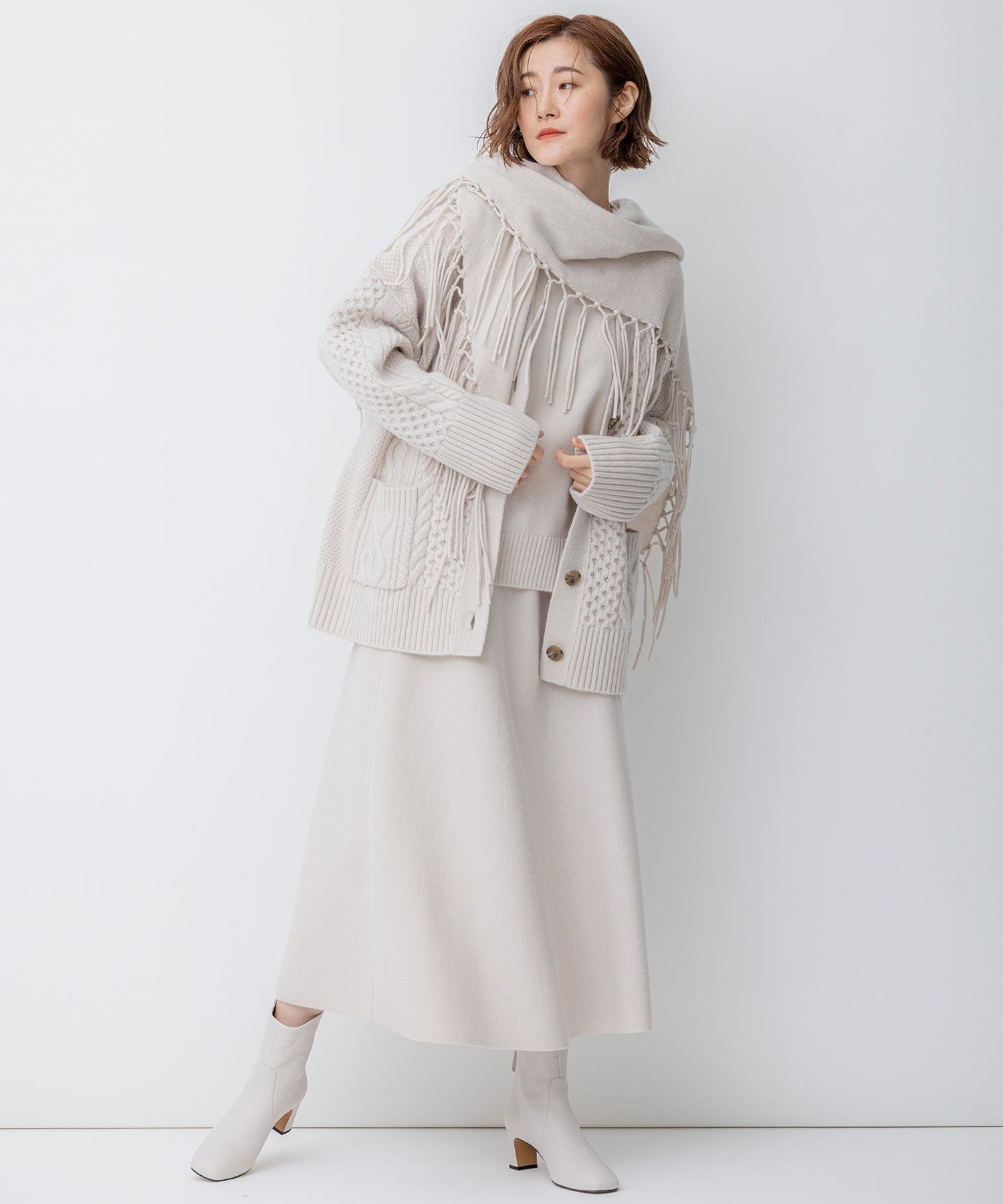 23区｜【洗える】ウールカシミヤ アランパターン カーディガン