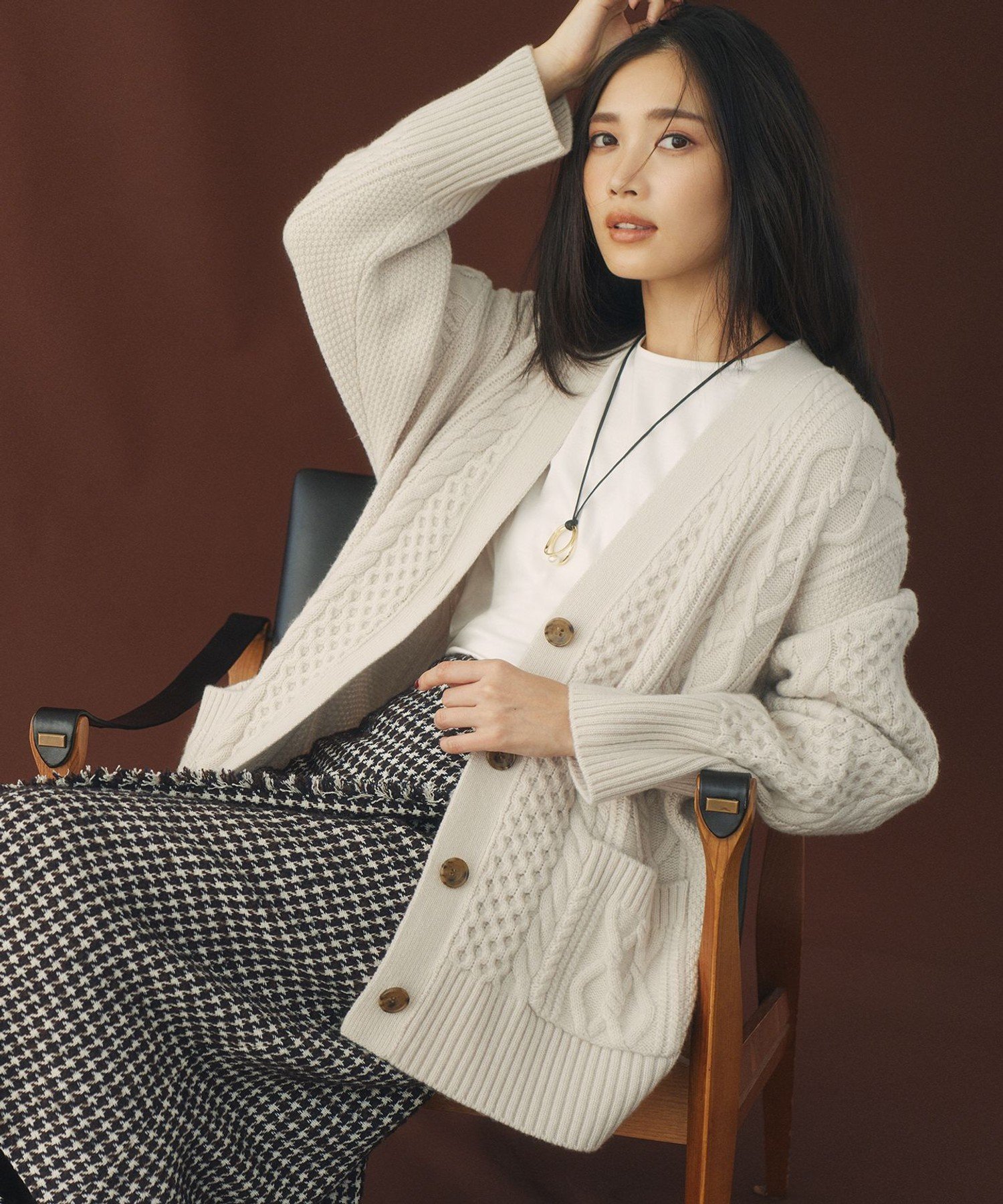 23区｜【洗える】ウールカシミヤ アランパターン カーディガン