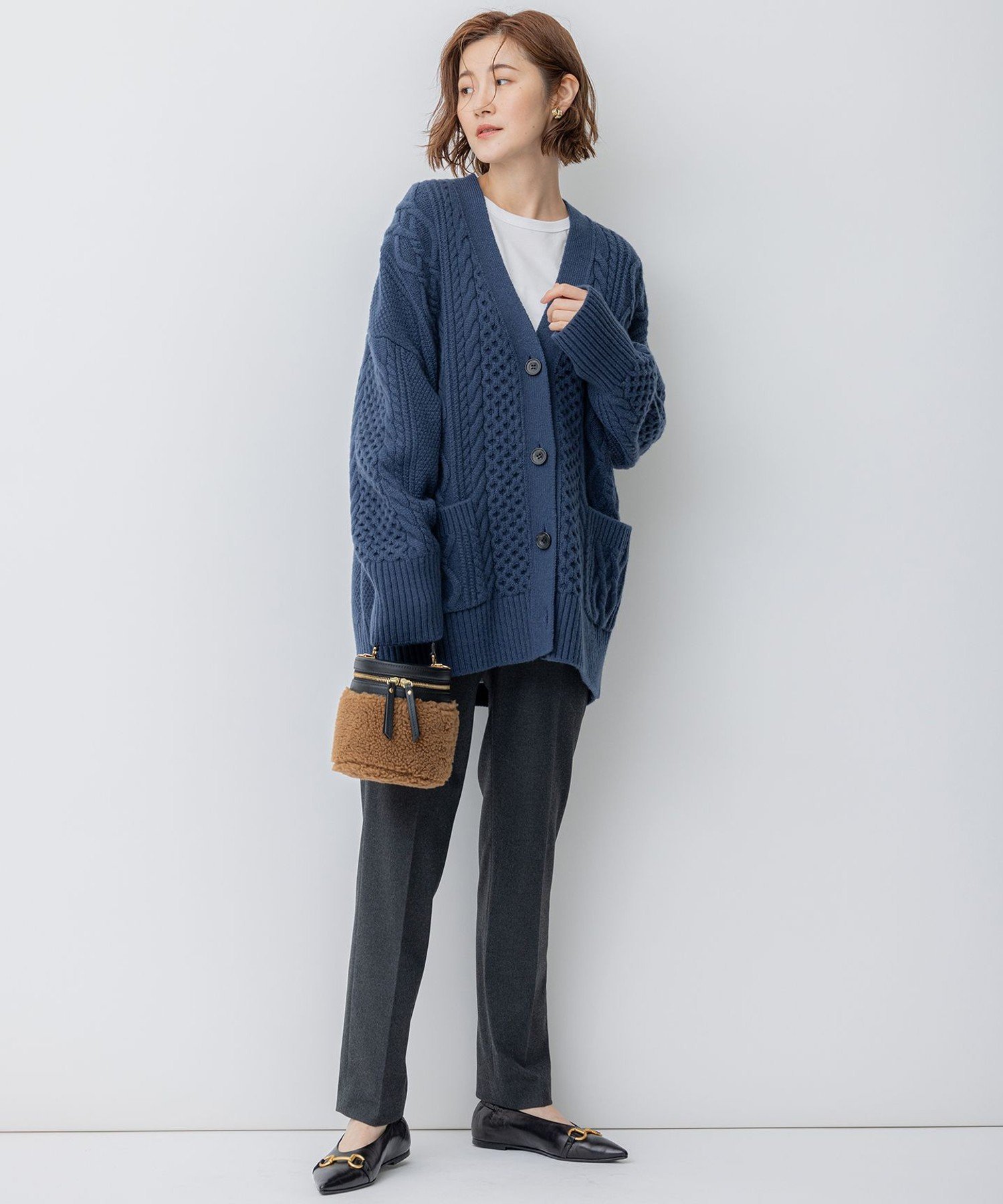 23区｜【洗える】ウールカシミヤ アランパターン カーディガン