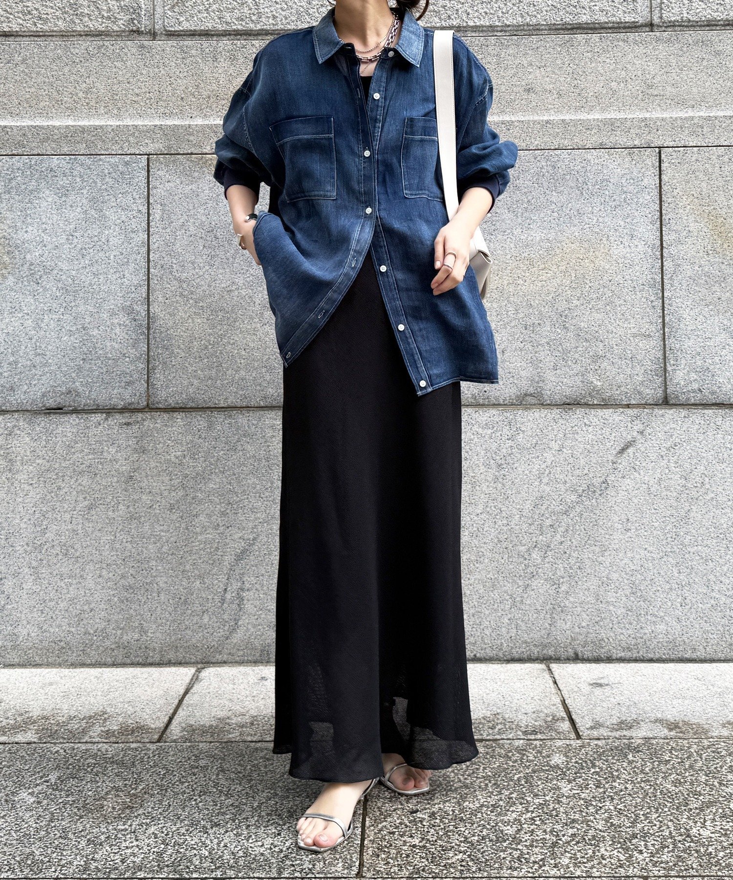 DOUDOU｜袖リブシアーデニムシャツ | Rakuten Fashion(楽天