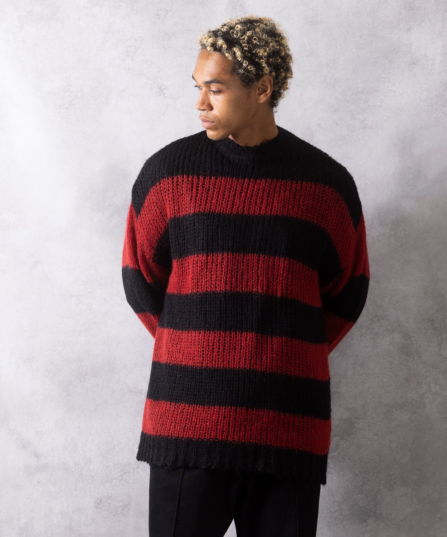 NUMBER (N)INE｜MOHAIR MESH WIDE STRIPED KNIT PULLOVER | Rakuten