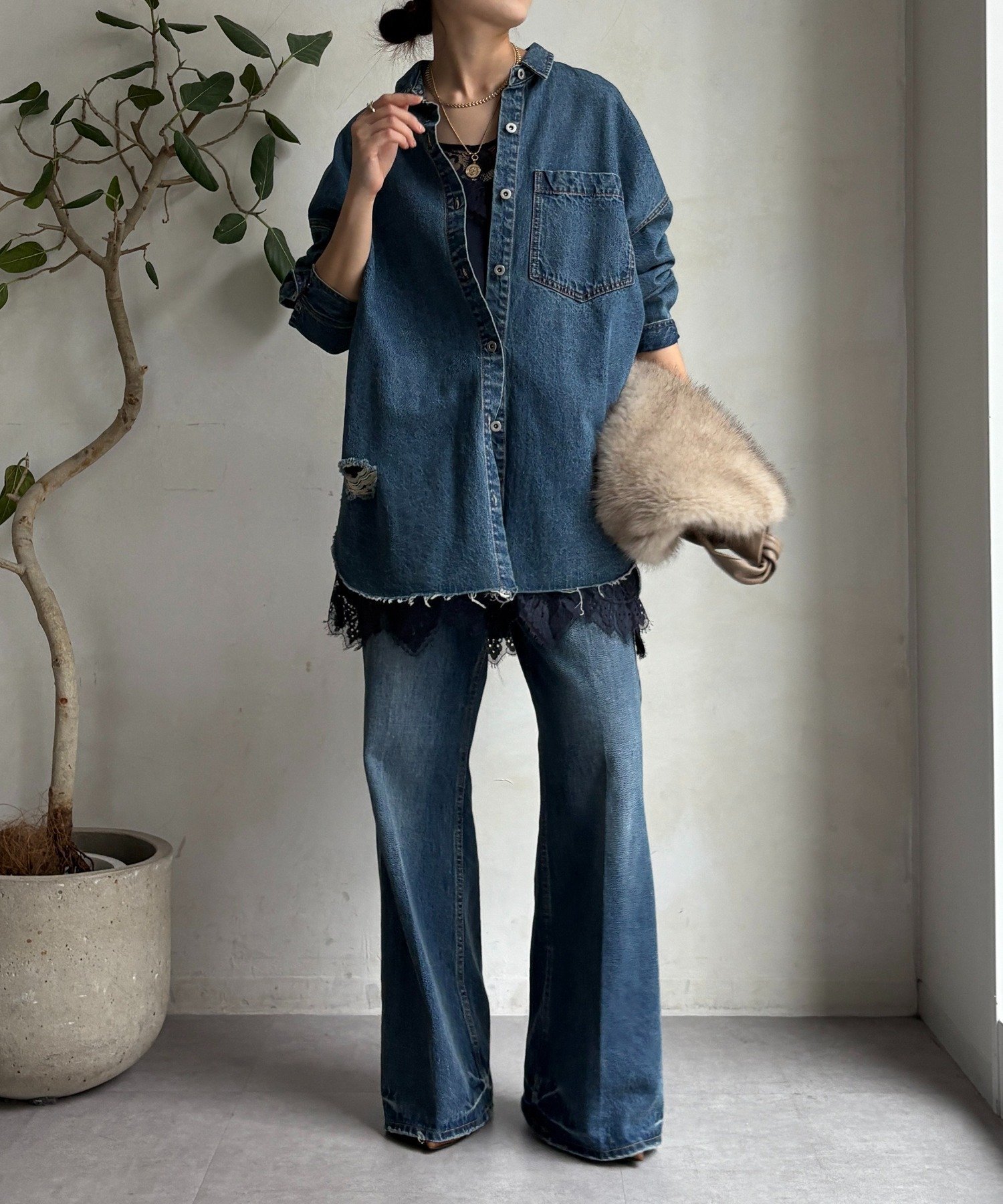 DOUDOU｜【新色追加】ダメージデニムシャツ | Rakuten Fashion(楽天