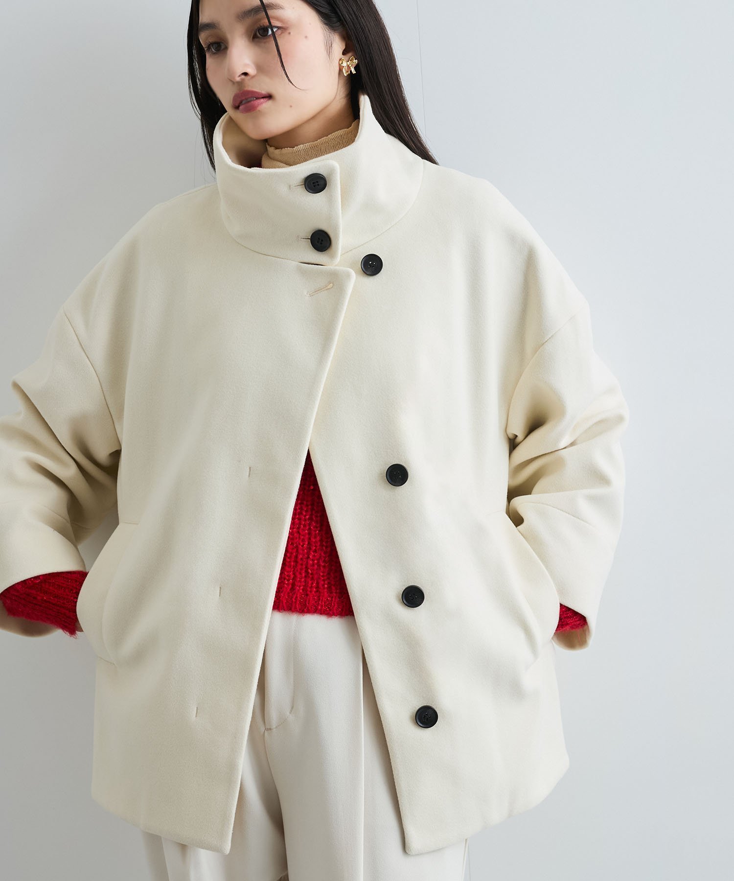 VIS｜【静電気防止】ステン&スタンドカラージャージメルトンミドル丈