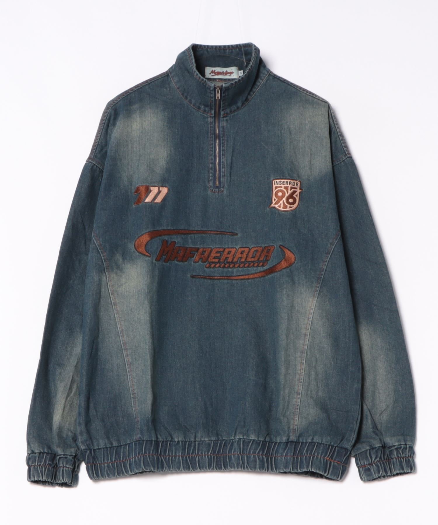 aimoha｜HOOK -select- レーシング刺繍ウォッシュデニムハーフジップ