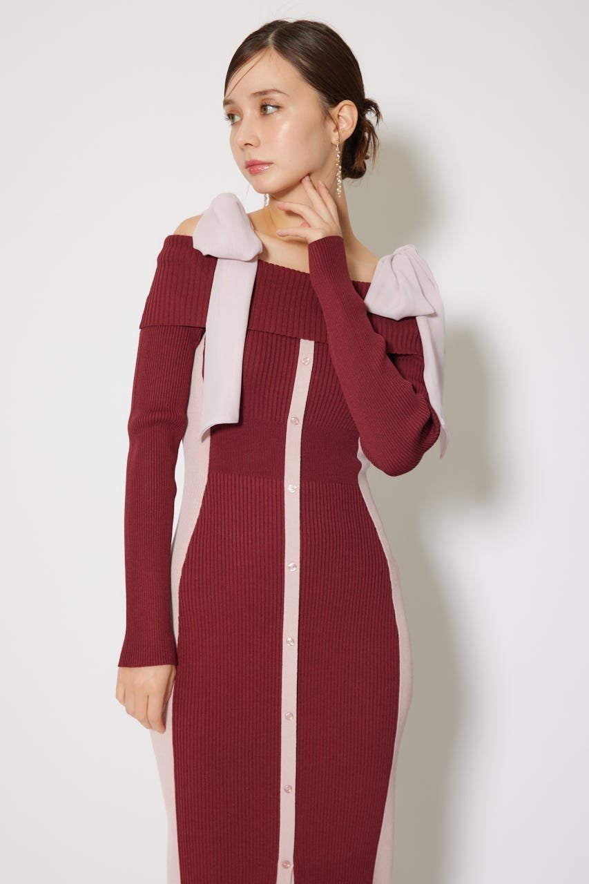 rienda｜バイカラーオフショルリボンニットワンピース | Rakuten