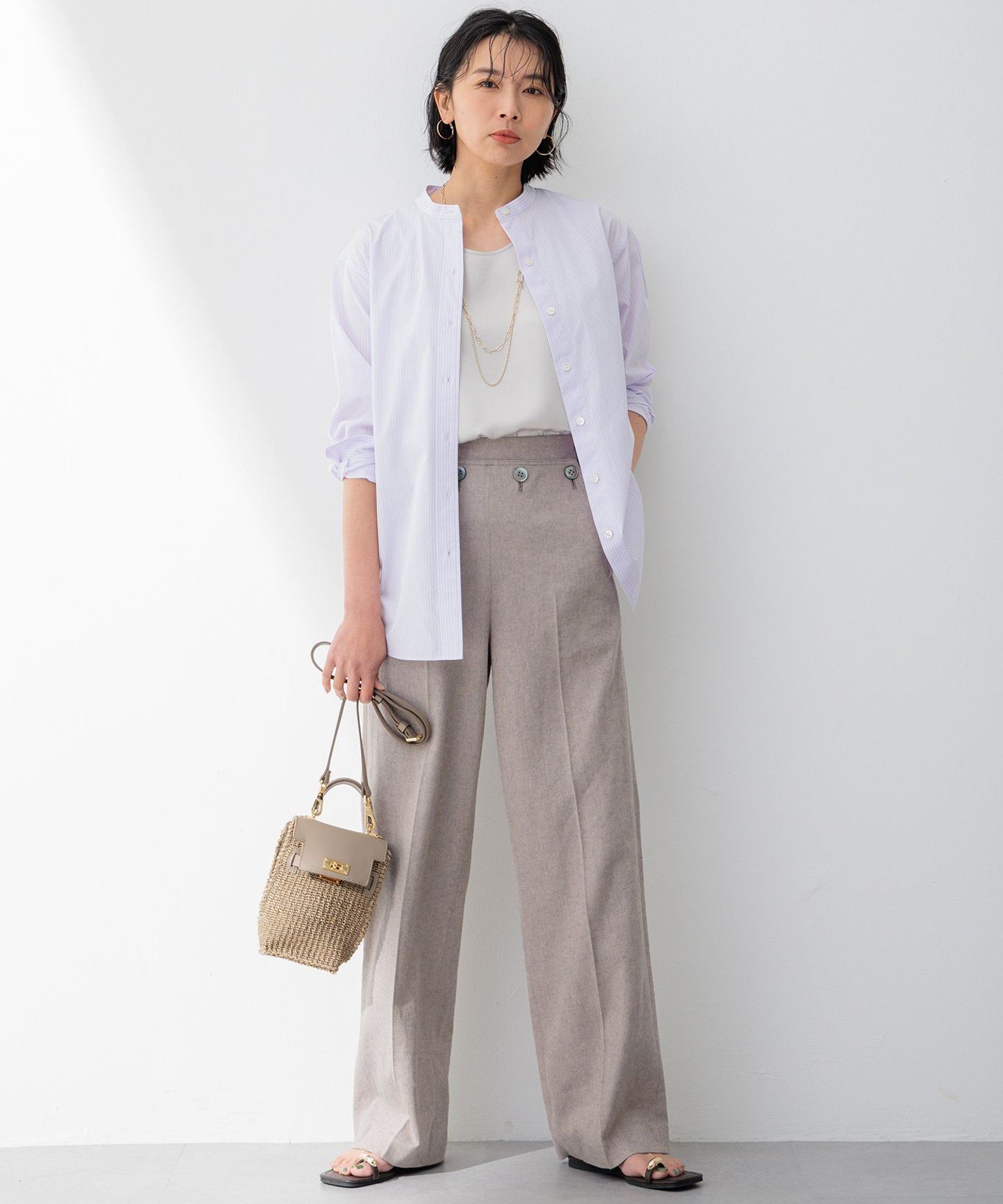 23区｜【Oggi4月号掲載/洗える】CANCLINI バンドカラー シャツ