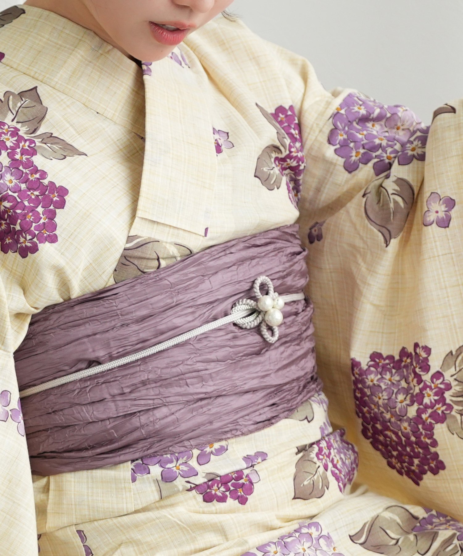 utatane｜utatane/(W)浴衣3点セット 綿麻 ラベンダーの紫陽花