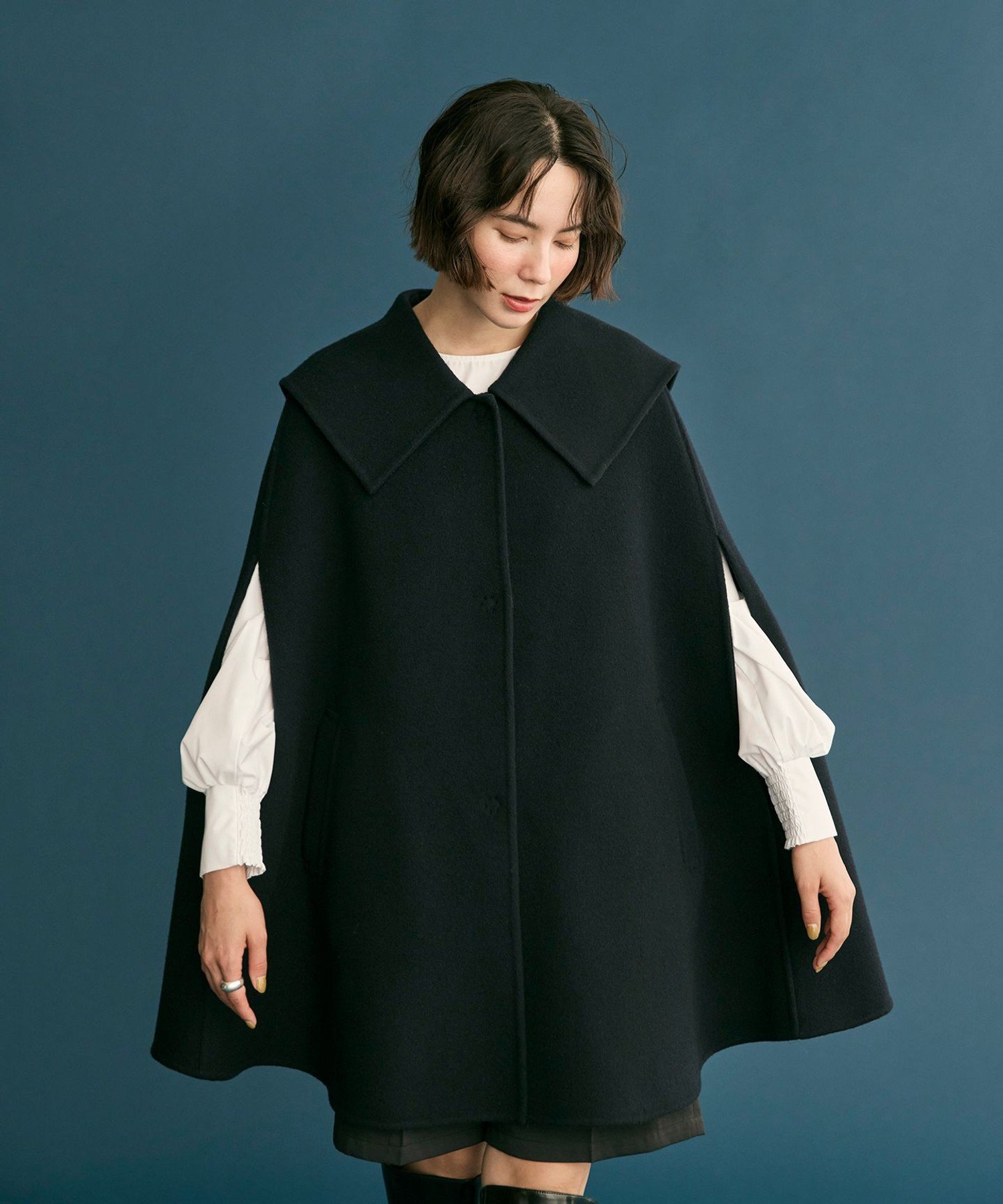 Newans｜セーラーカラーダブルフェイスケープコート | Rakuten Fashion