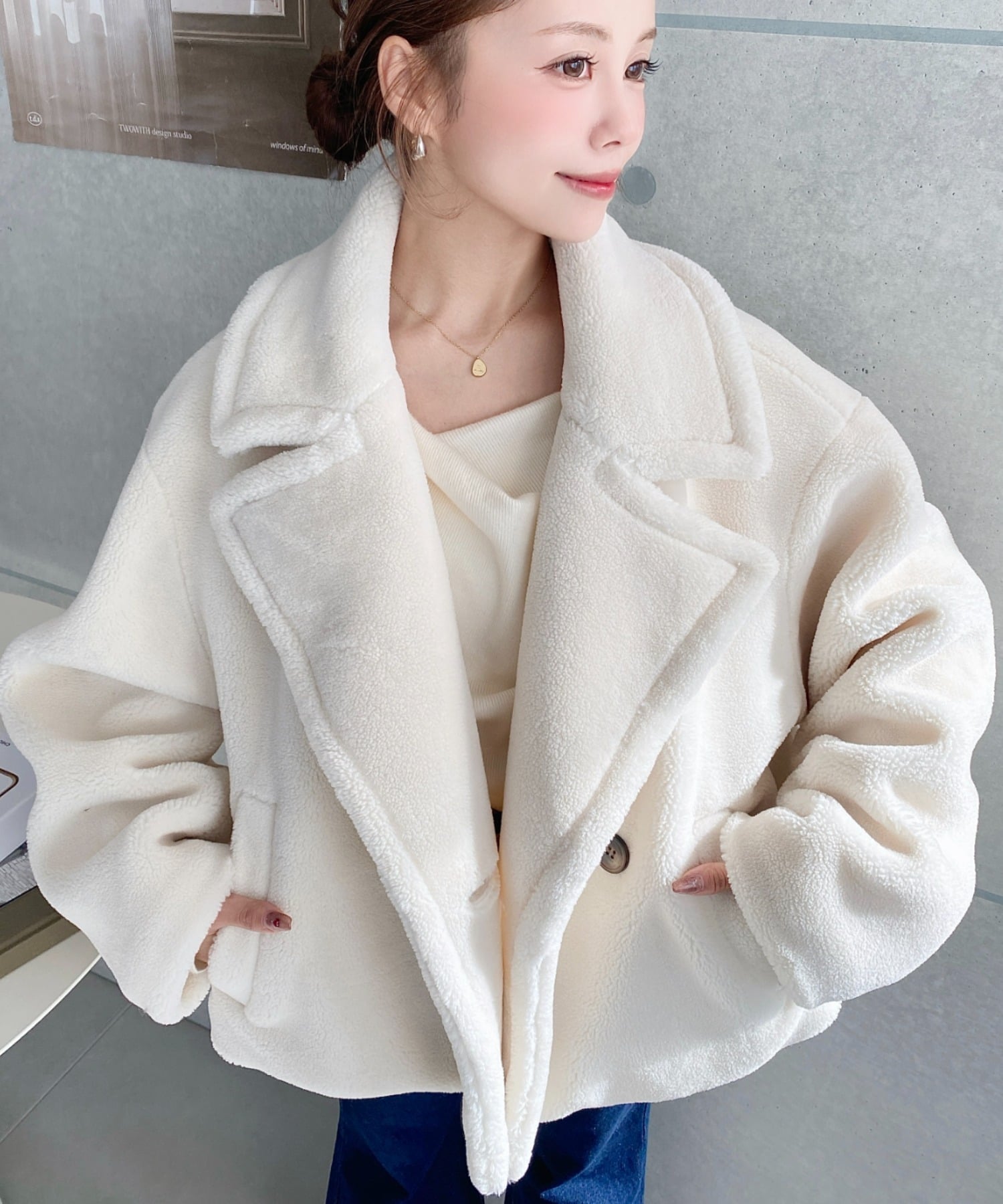 Theory】テディフリース ボア ショート丈 ピーコート ベージュ Theory