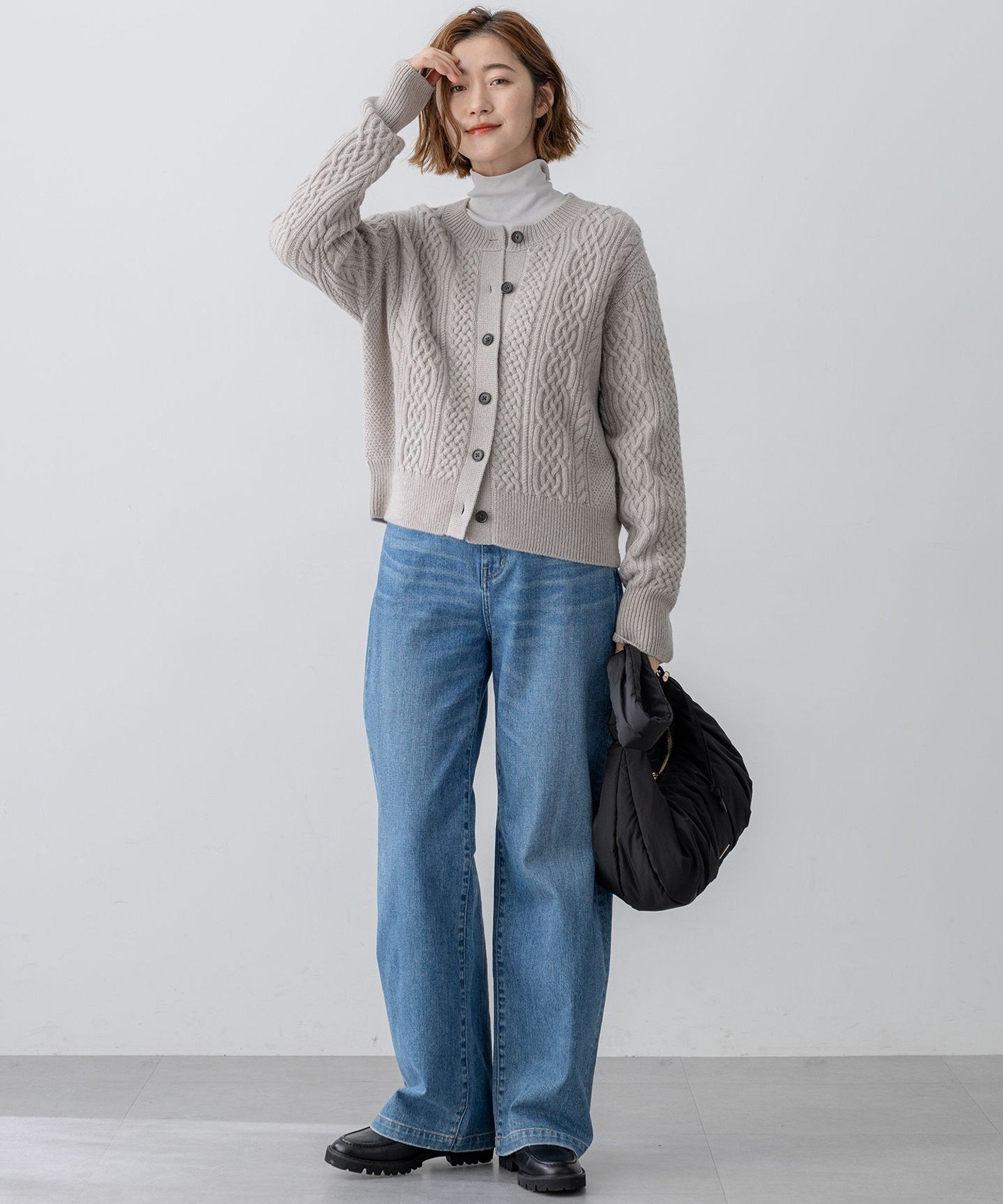 23区｜【洗える】カシミヤブレンド ケーブルニットカーディガン