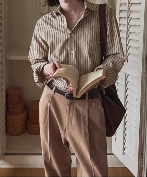 CERCA｜NOWLE/(M)【NOWLE】アースカラー ピンストライプ シャツ