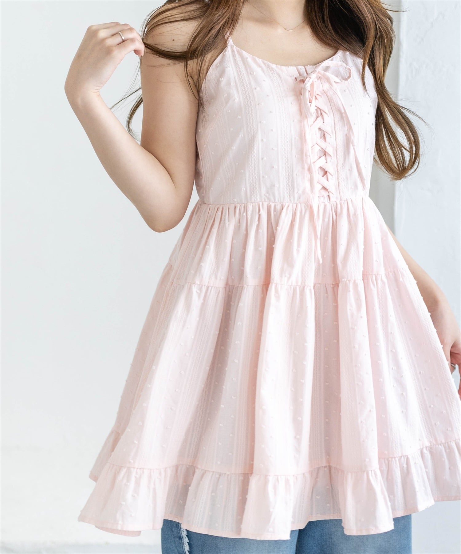 clear｜ドット柄レースアップキャミワンピース | Rakuten Fashion(楽天