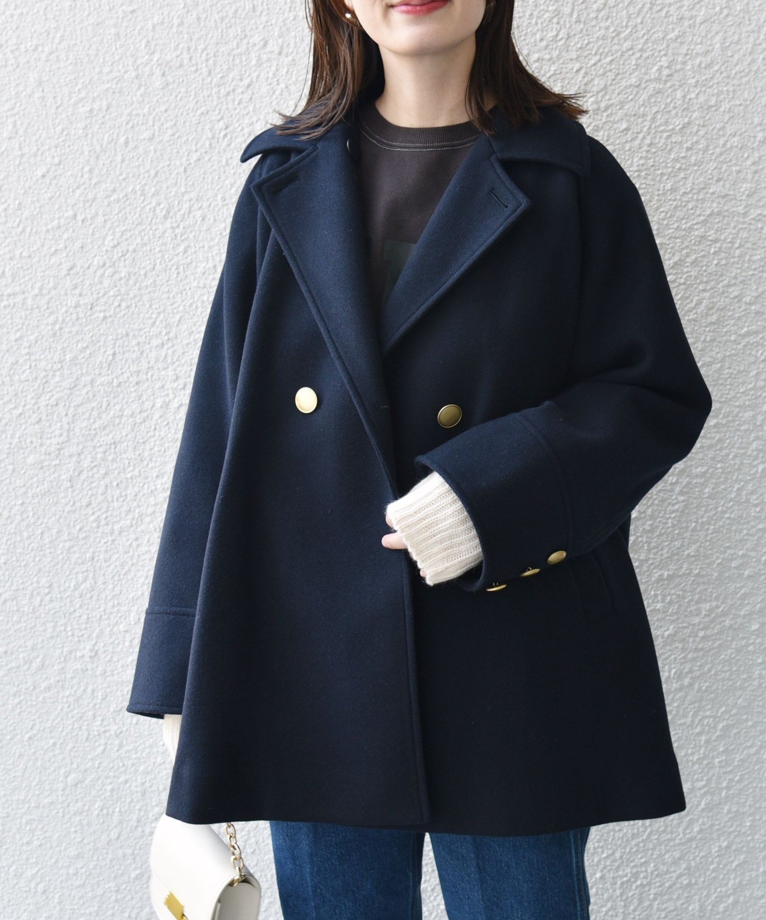 ほぼ新品SHIPSシップスウール ライク ジャージー メルトン2WAY Pコート SHIPS｜【WEB限定】<手洗い可能>ウール ライク ジャージー メルトン