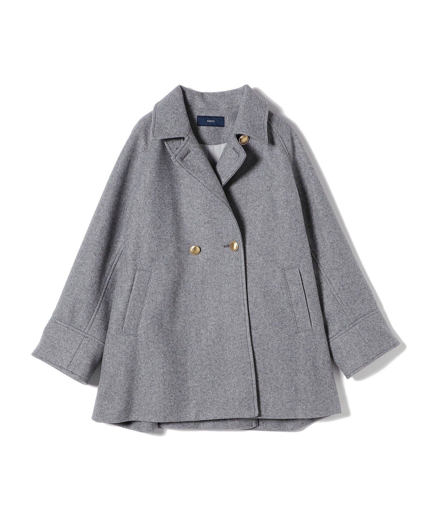 Reflect ウール混メルトンライクピーコート 7号チャコールグレー【未使用】 リフレクト Reflect 【WEB限定カラーあり】ウール混メルトンライク