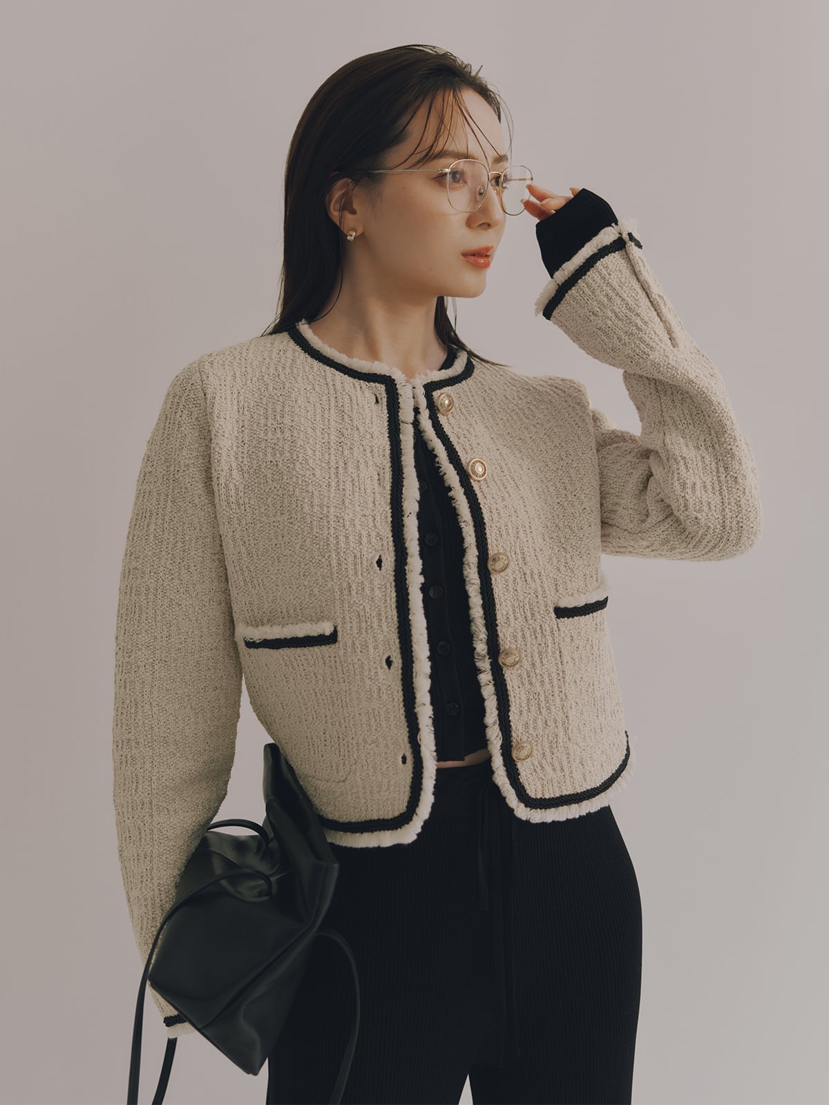 anuans｜クラシカルノーカラーニットジャケット | Rakuten Fashion