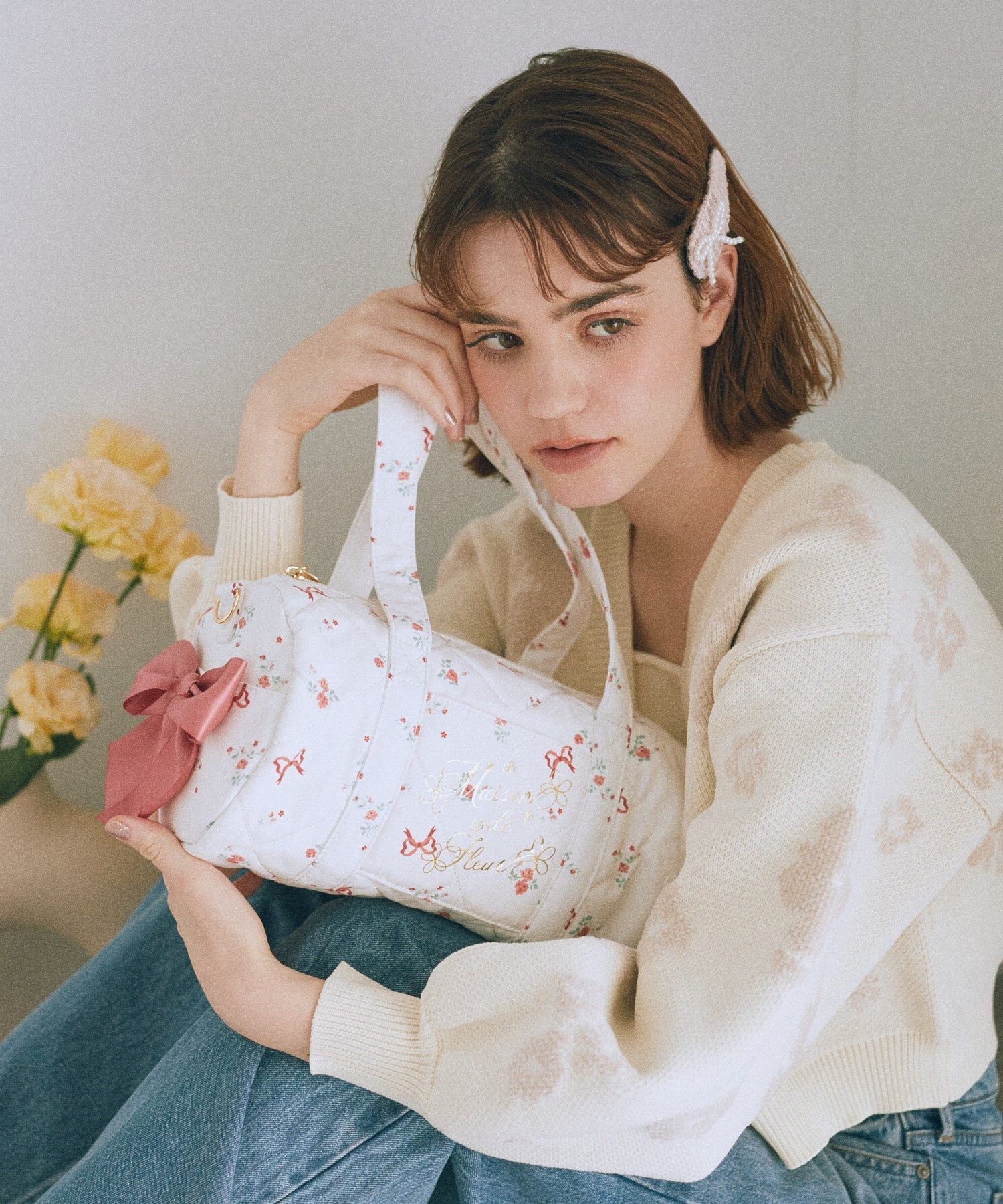 Maison de FLEUR｜フラワーリボンプリント2Wayボストンバッグ