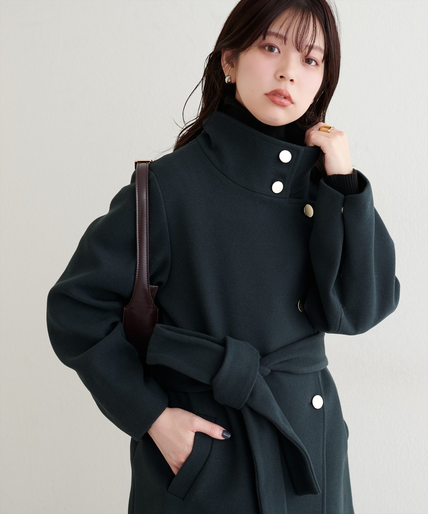 ナチュラルクチュール　〈ako〉スタンドカラーミドル丈コート natural couture コート アウター 「ako」スタンドカラーミドル丈