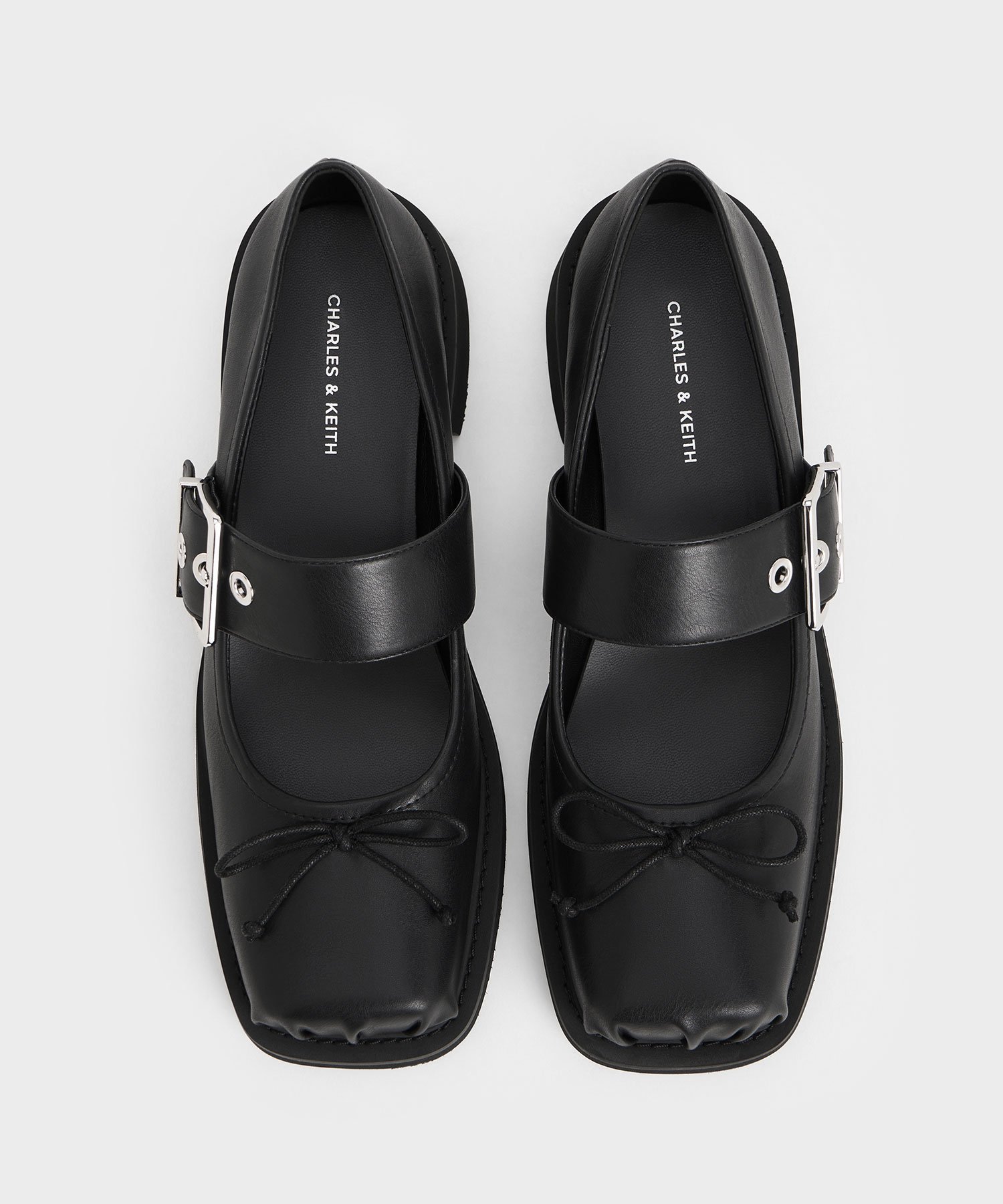 CHARLES & KEITH｜スクエアトゥ ボウバックルメリージェーン 【再入荷
