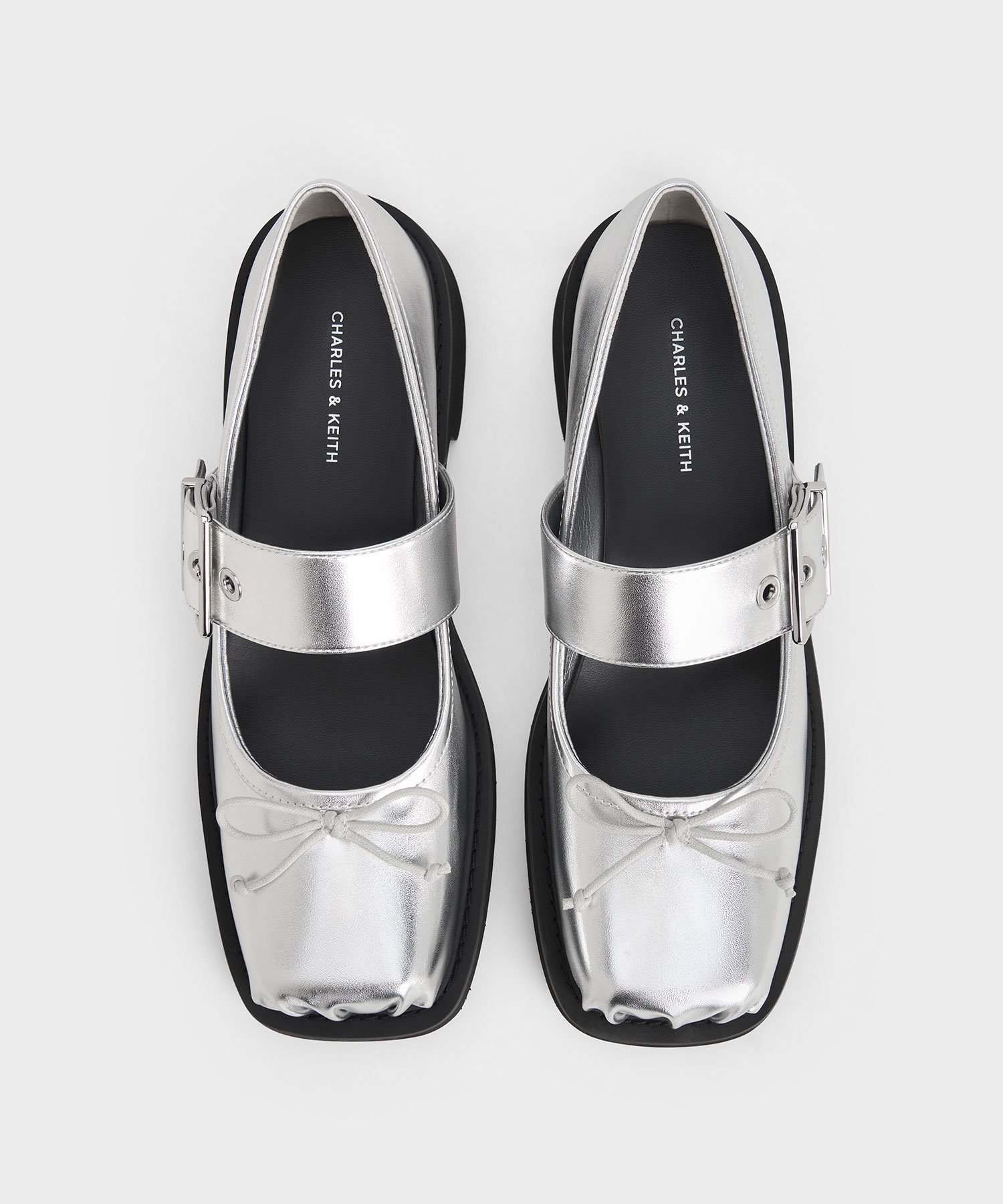 CHARLES & KEITH｜スクエアトゥ ボウバックルメリージェーン 【再入荷