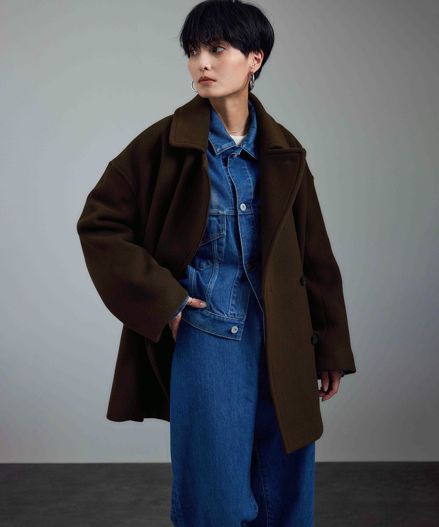 【試着のみ】WEB限定 サロンアダムエロペ MANTECOコート S ネイビー サロン アダム エ ロペ SALON adam et rope' 【WEB限定】MANTECOウール