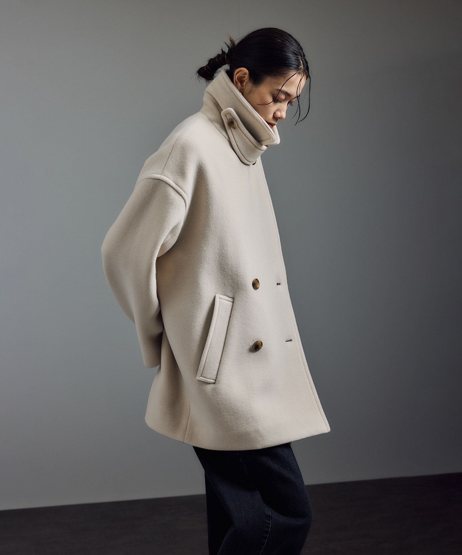 新品　SALON adam et ropé MANTECOウールPコート 黒 追加＞【WEB限定】MANTECOウールPコート（SALON adam et rope