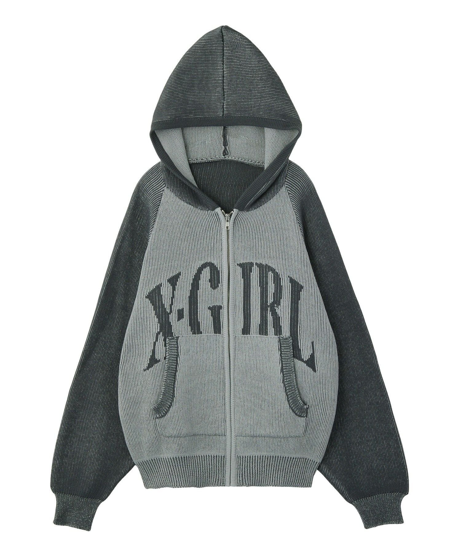 X-girl｜LOGO JACQUARD ZIP UP KNIT HOODIE | Rakuten Fashion(楽天
