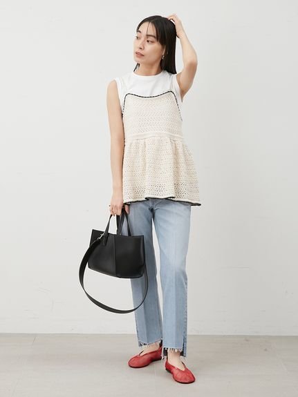 Mila Owen｜【ウォッシャブル】クロシェニットキャミ×ノースリトップス