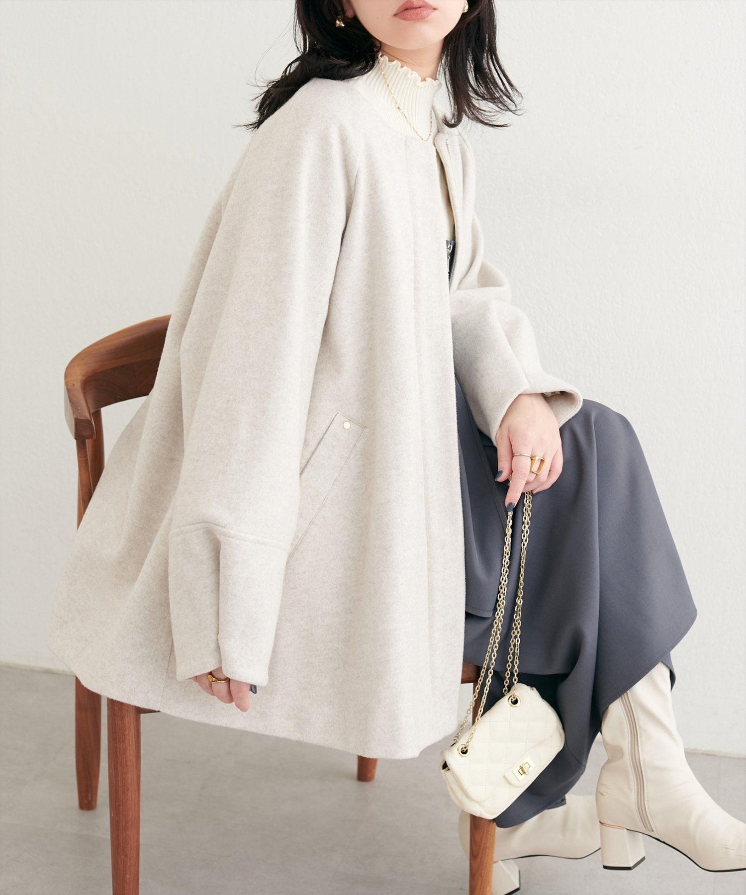 【natural couture】2WAY ノーカラーコート　モカ natural couture 「natural couture」 ノーカラーコート FREE モカ