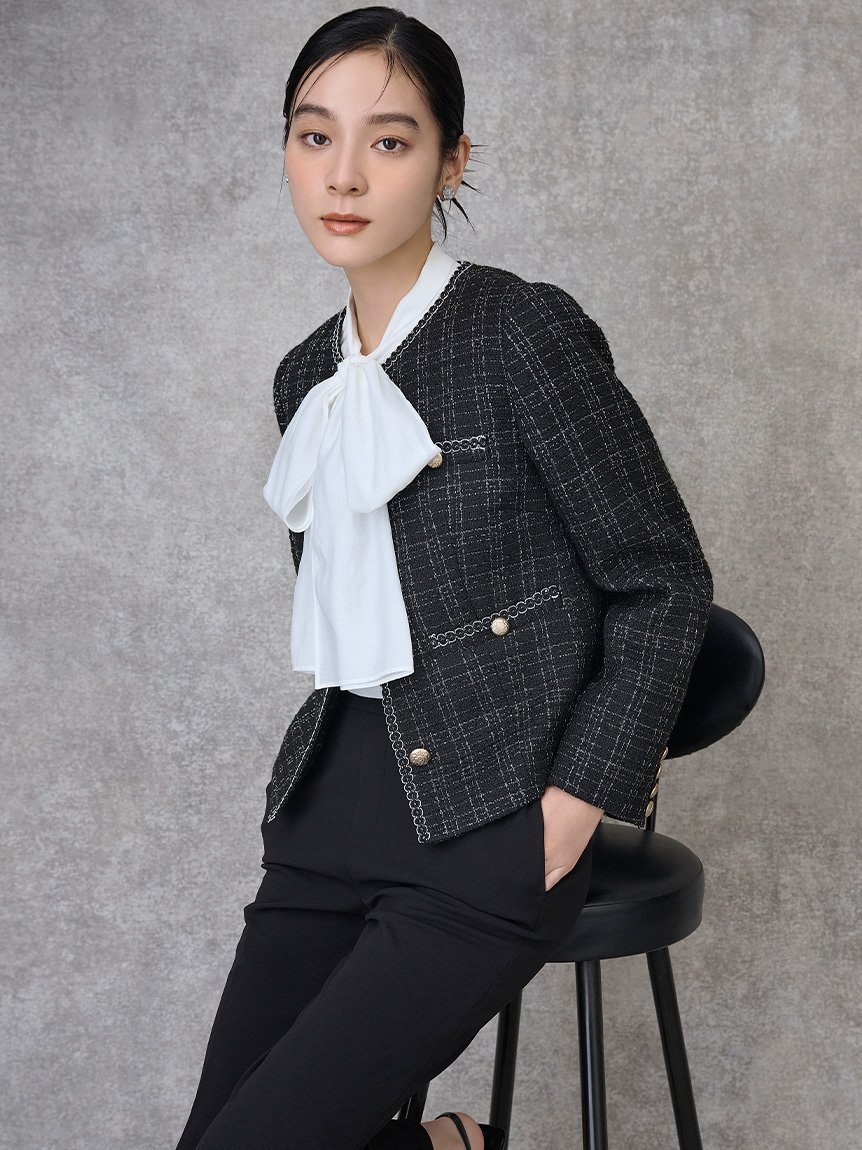 CELFORD｜ミドル丈ノーカラーツイードジャケット | Rakuten Fashion