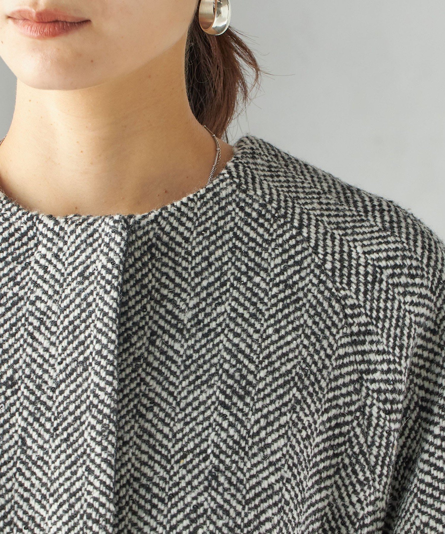 SHIPS｜スパンコール ヘリンボーン ノーカラー コート | Rakuten