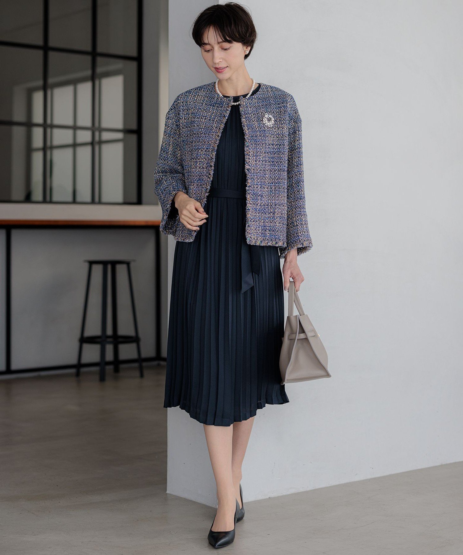 23区｜GIOLICA ノーカラー ツイード ジャケット | Rakuten Fashion