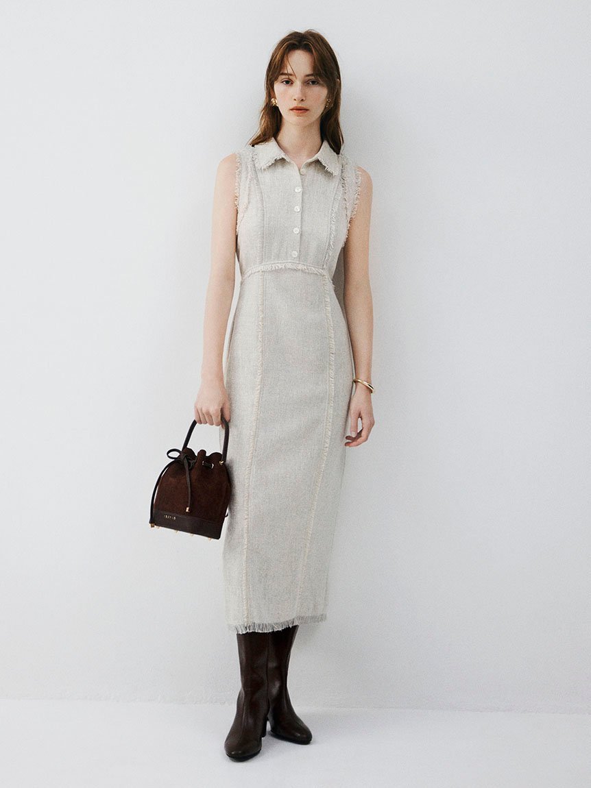 FRAY I.D｜【00サイズ】フリンジデザインツイードポロワンピース