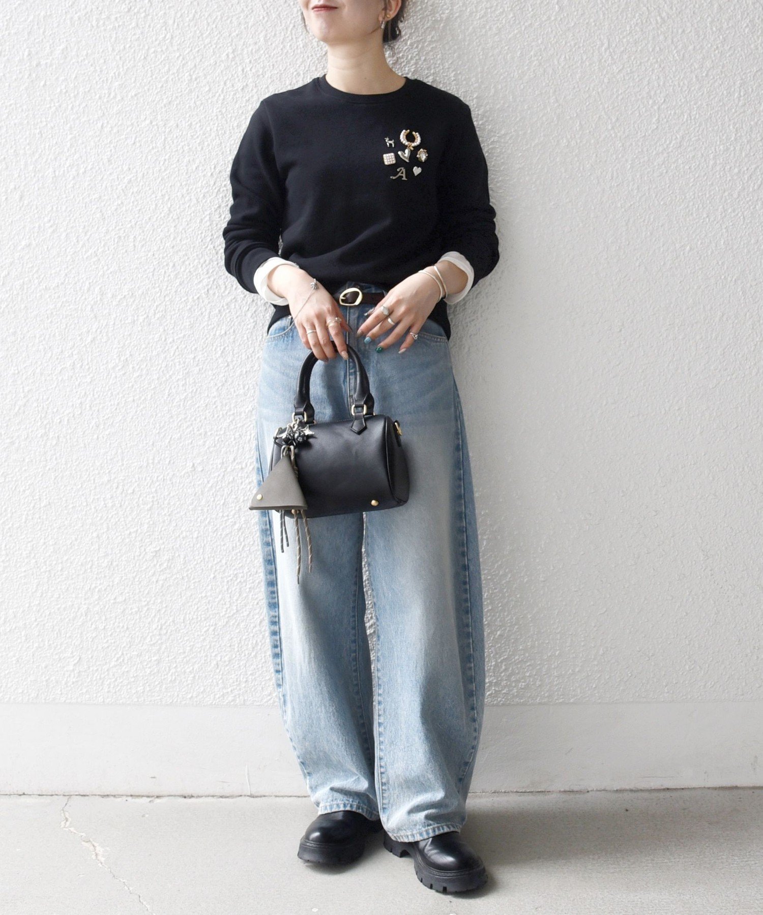 SHIPS any 裏起毛ビジュー クルーネック コンパクト プルオーバー SHIPS｜SHIPS any:<手洗い可能>裏起毛 ビジュー クルーネック