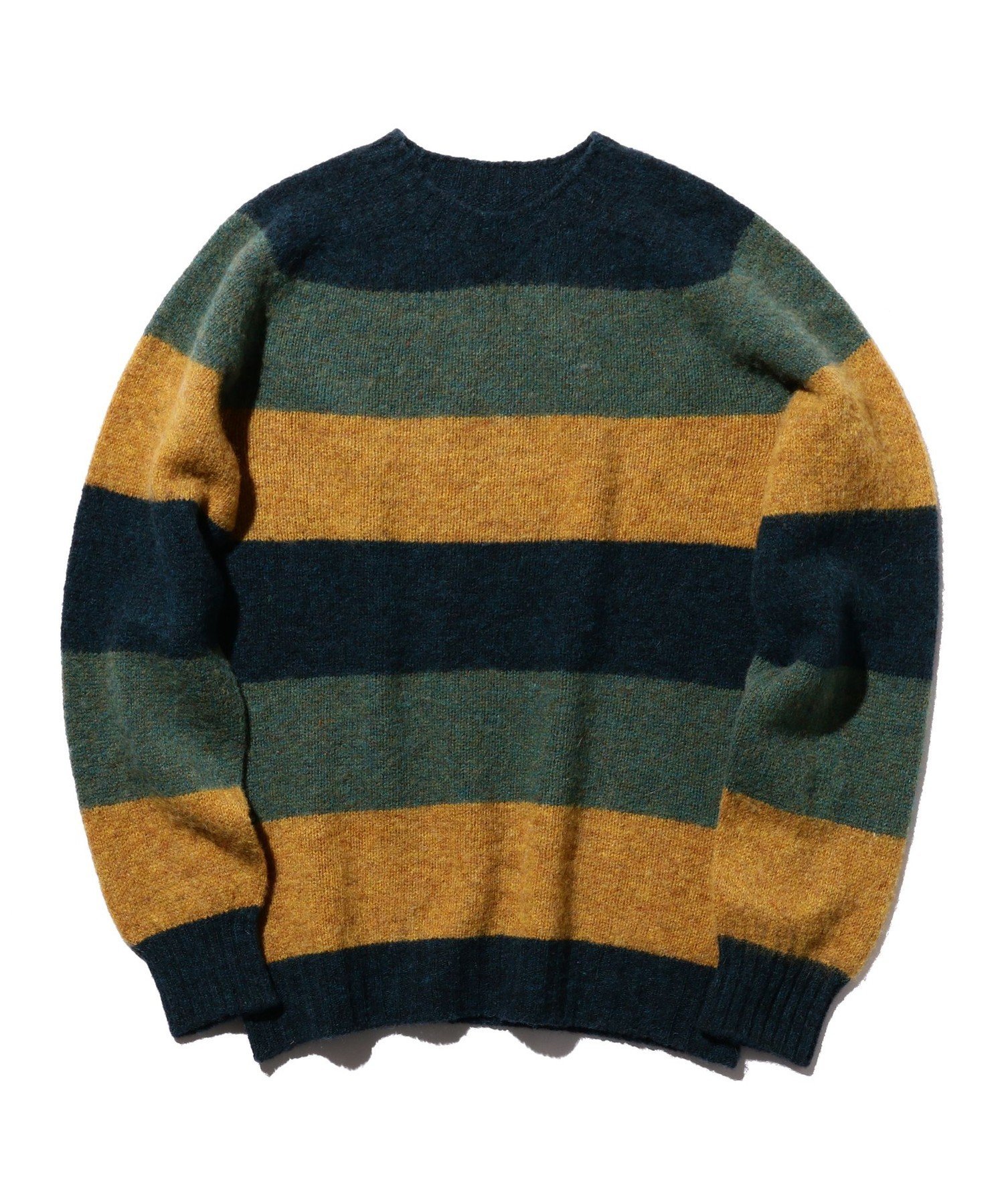 BEAMS MEN｜ BEAMS PLUS / ストライプクルーネック シャギーニット