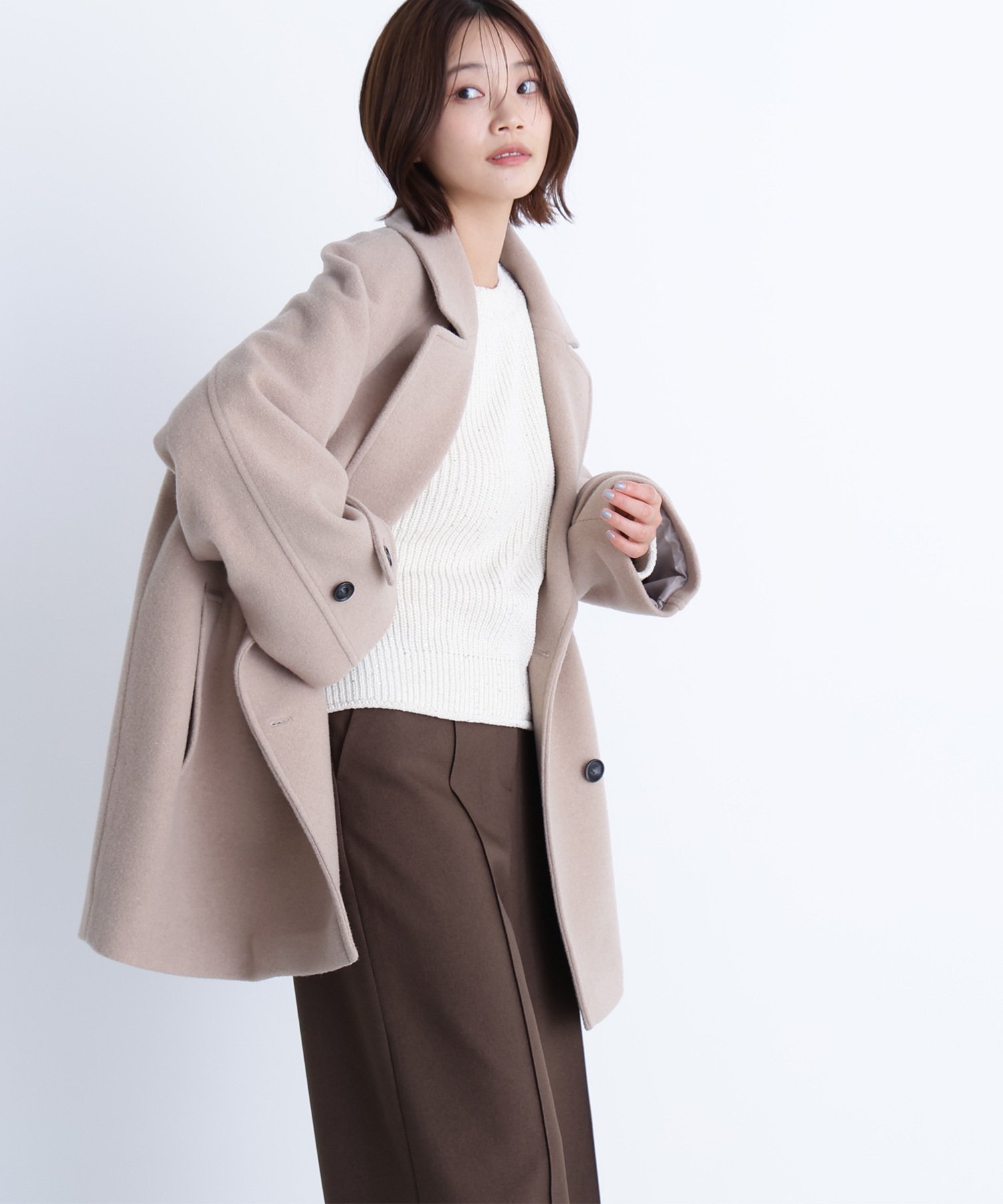 NATURAL BEAUTY BASIC｜ダブルブレストフォルムミドルコート | Rakuten