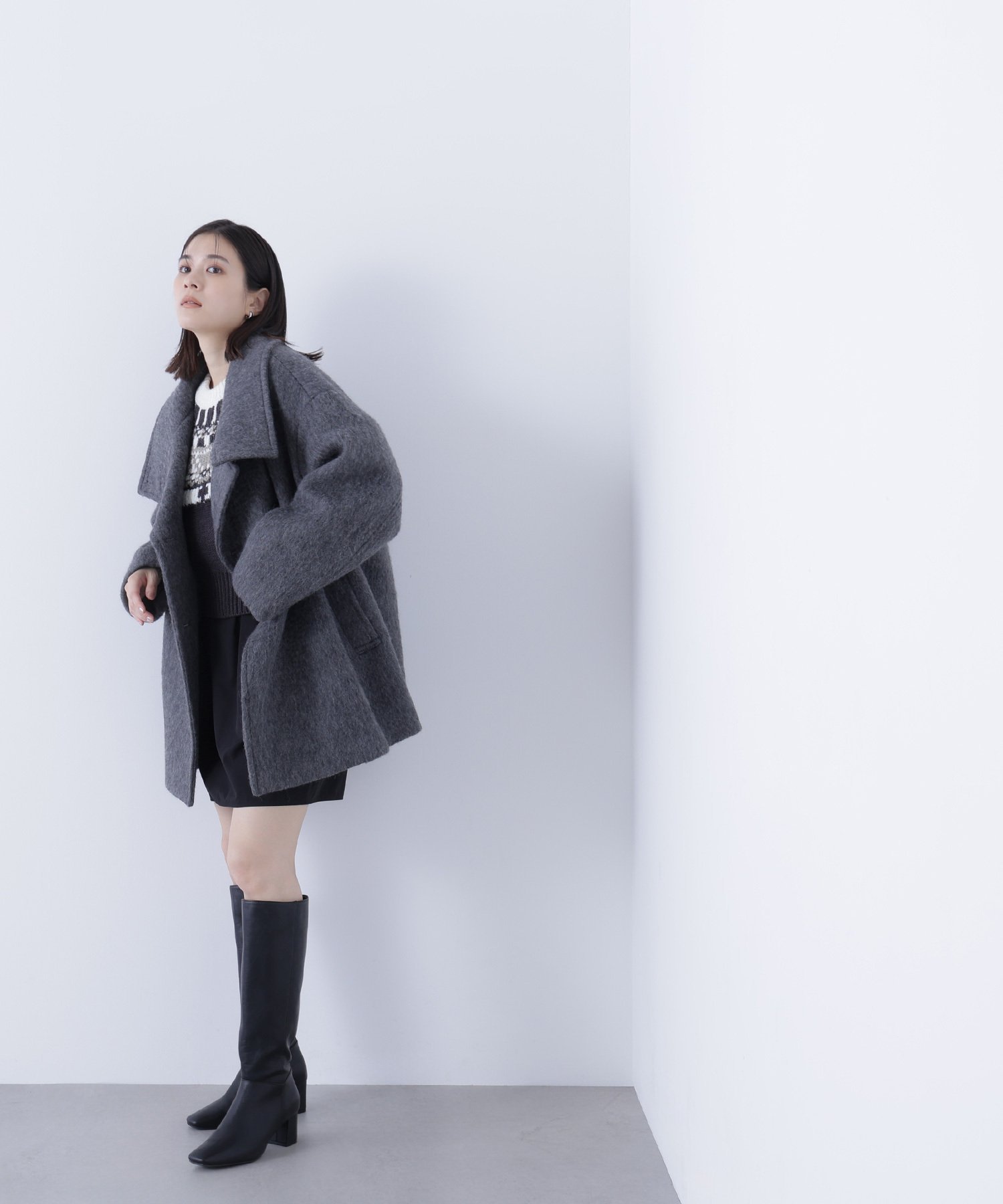 NATURAL BEAUTY BASIC｜スタンドネックシャギーミディコート | Rakuten