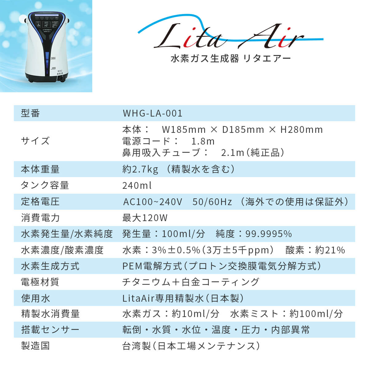 楽天市場】［正規代理店］リタエアー 水素吸入器 LitaAir 公式 保証1年