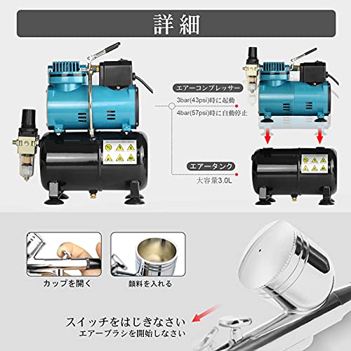 楽天市場】Ausuc エアブラシ コンプレッサー セット 冷却ファン付