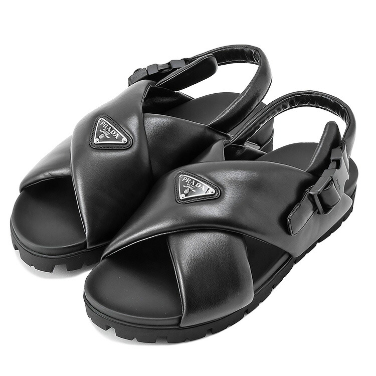 楽天市場】プラダ PRADA パデッドナッパレザー フラットサンダル