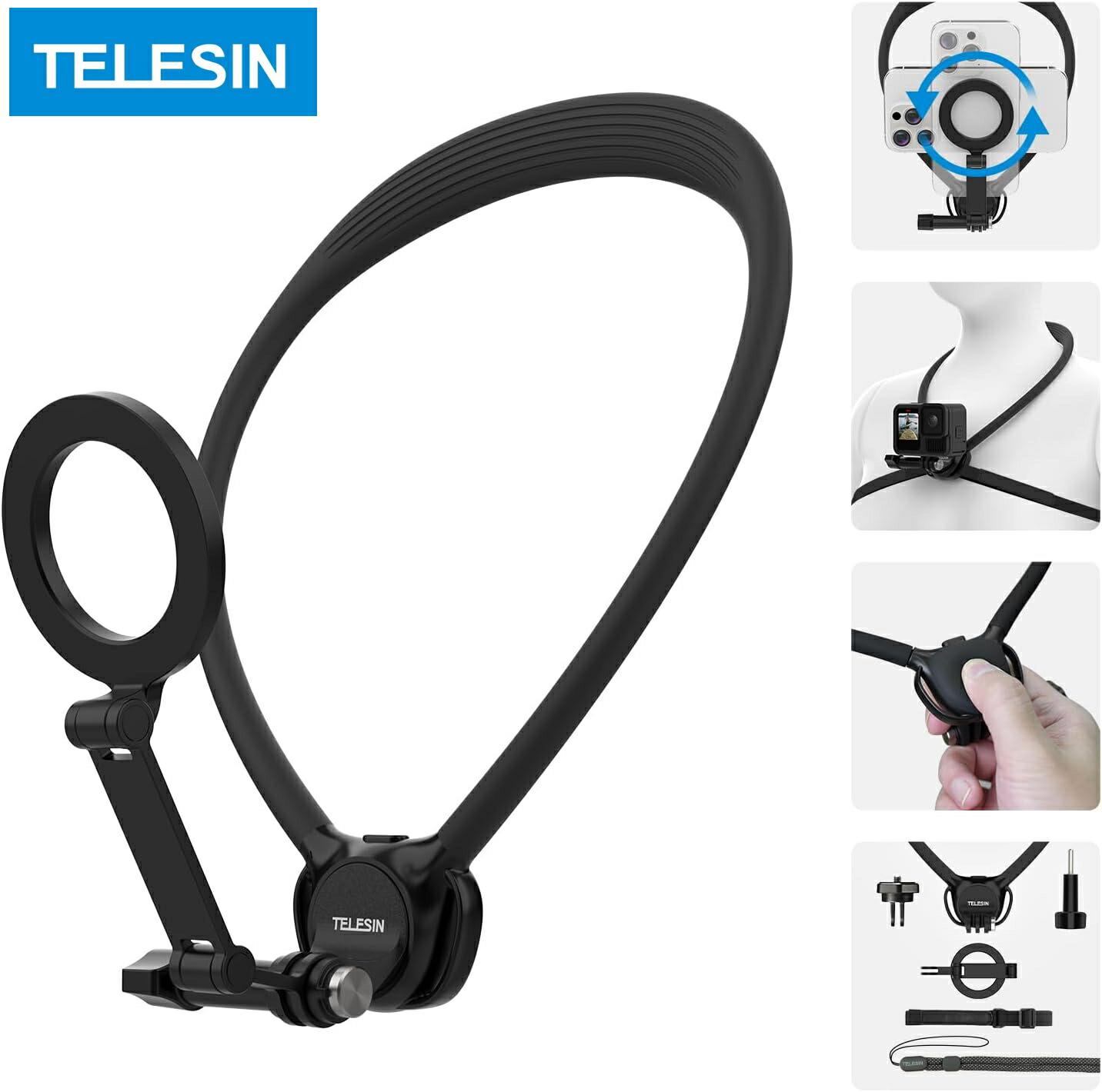 楽天市場】TELESIN マグネットネックレスマウント アクションカメラ首