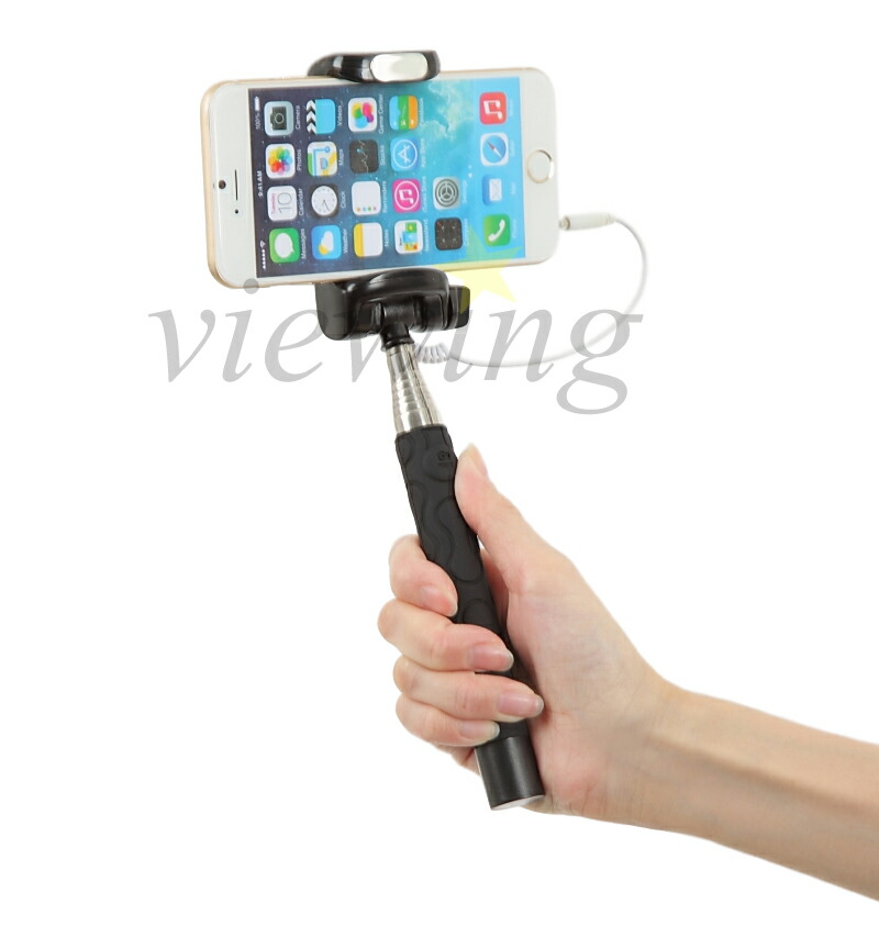 楽天市場】自撮り棒 セルカ棒 セルフィスティック 補助ミラー付き 有線