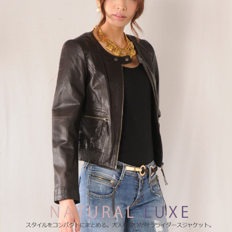 楽天市場】ラムレザー ノーカラージャケット レディース 本革 春