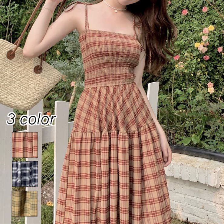 楽天市場】LADY LIKE チェック柄シャーリングキャミワンピース