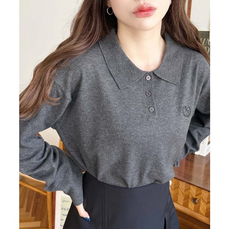 楽天市場】moment+ ワンポイント刺繍入り衿付きポロニット12G トップス