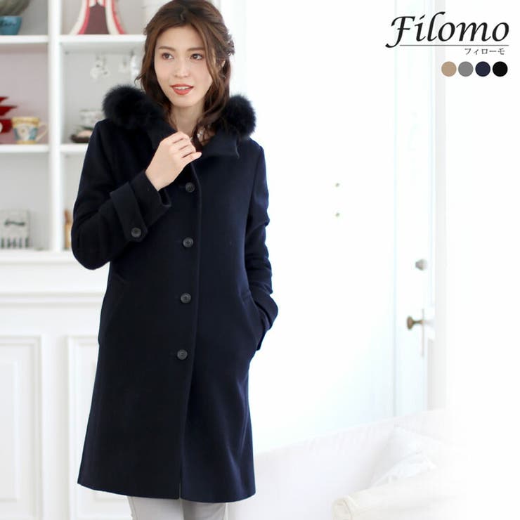 23区のフード付きウールコート 32号 黒 美品 23区（ニジュウサンク